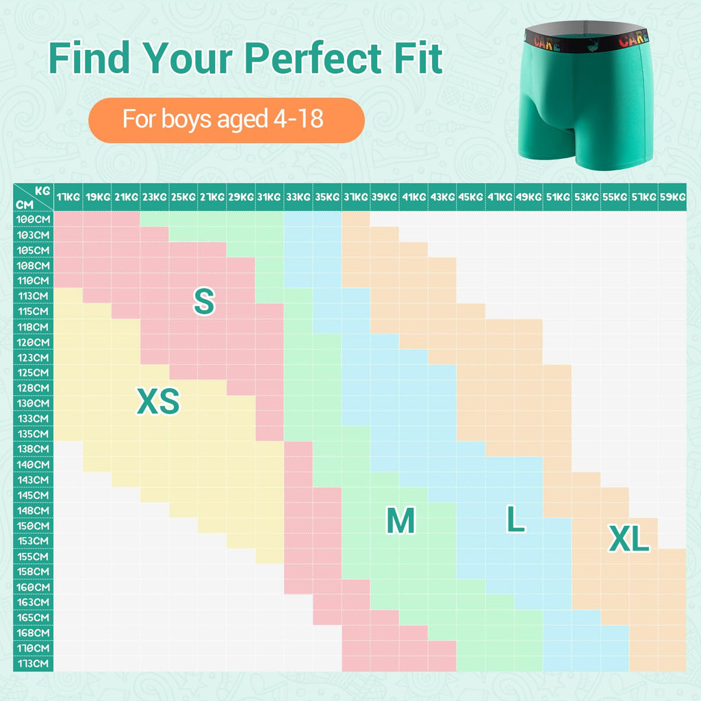 Carer Boys Incontinence Underwear Washable Kids Cotton Incontinence Boxer Briefs with Front Absorbency 100ml Reusable Leak Proof