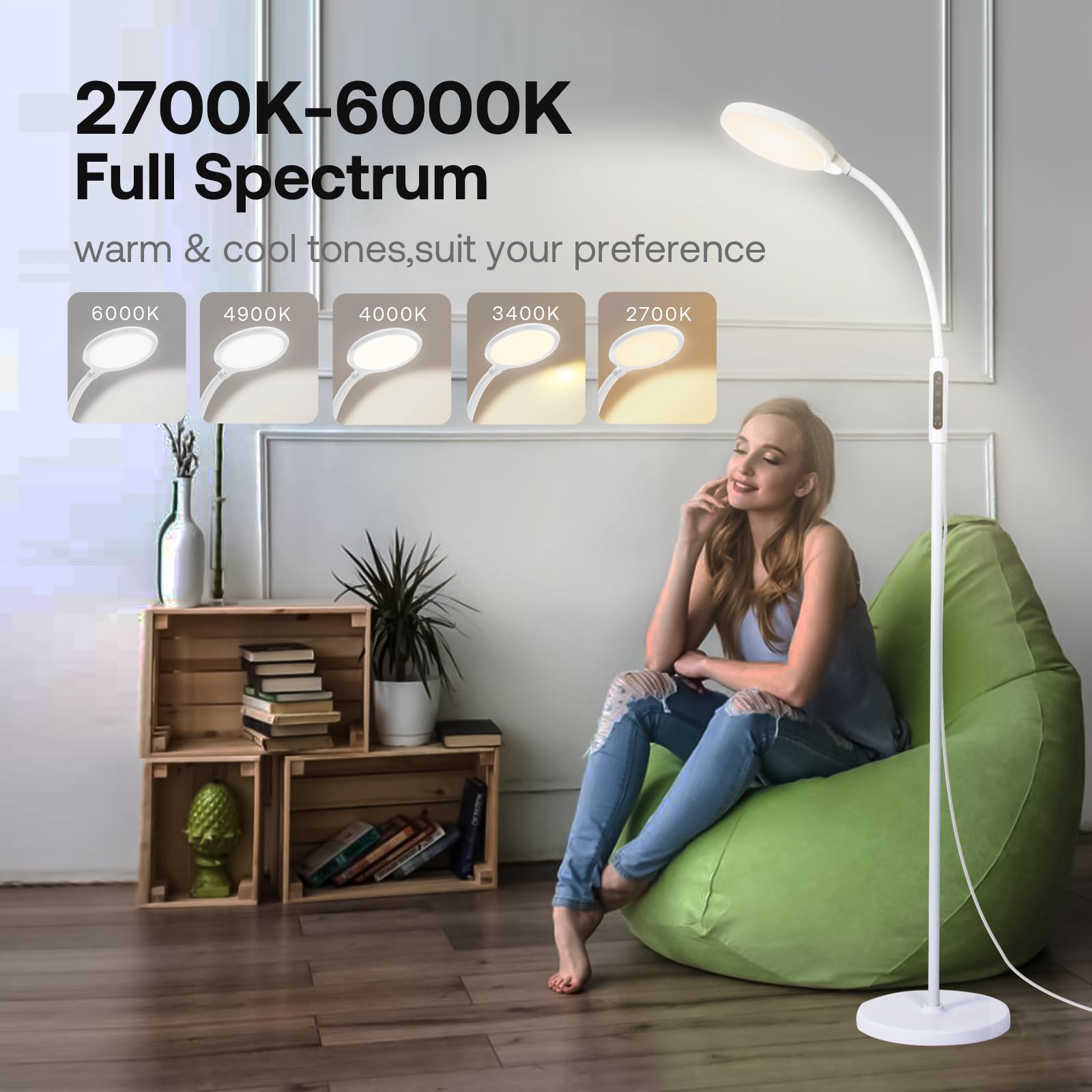 Joyousstar Light Therapy Floor Lamp 10000 Lux Sun Light Full Spectrum Therapy Lamp with 10 Adjustable Brightness Levels 6 Scene