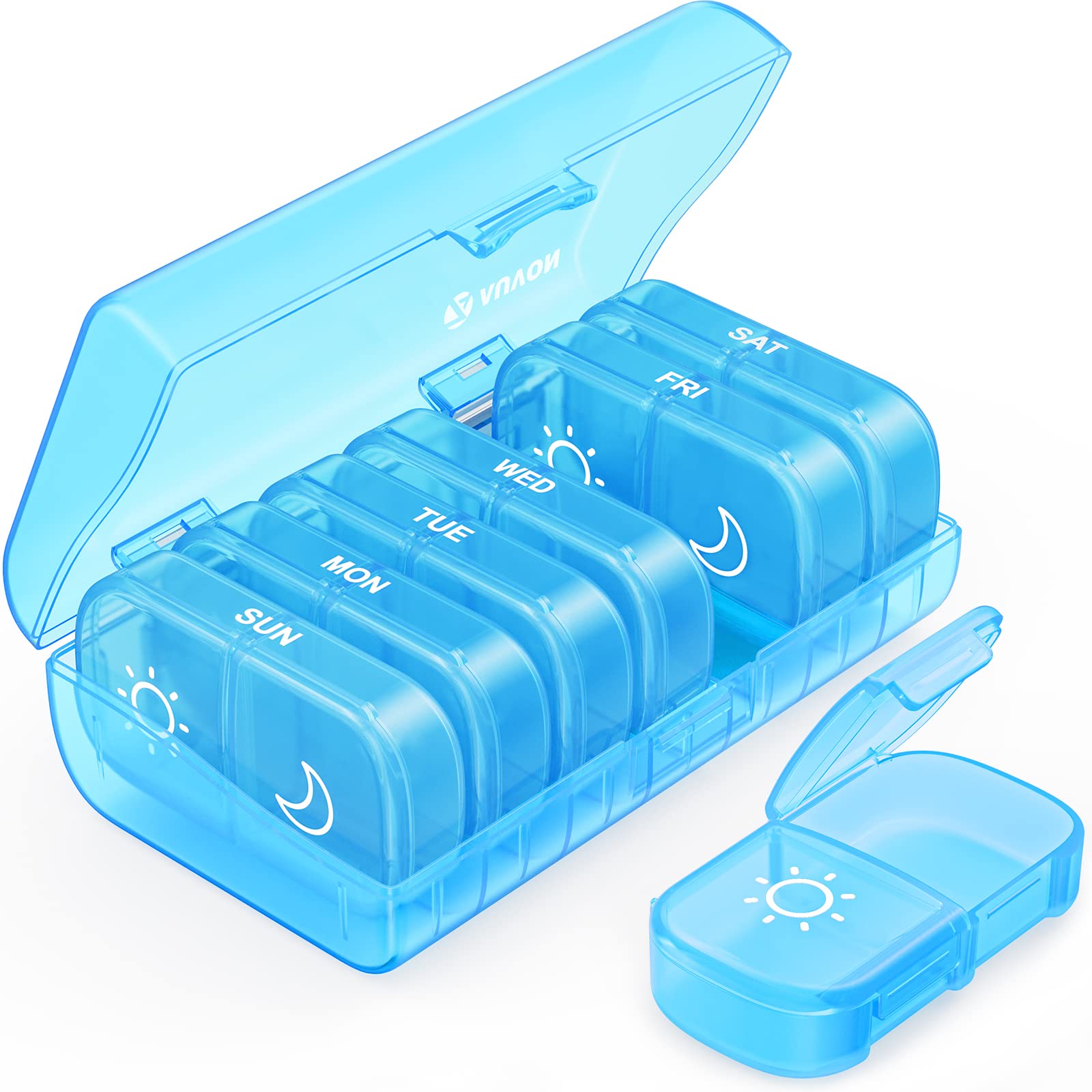 AUVON XL Weekly Pill Organizer 2 Times a Day, Pill Box 7 Day with One-Side Large Openings for Easy to Use, Blue AM PM Pill Case 