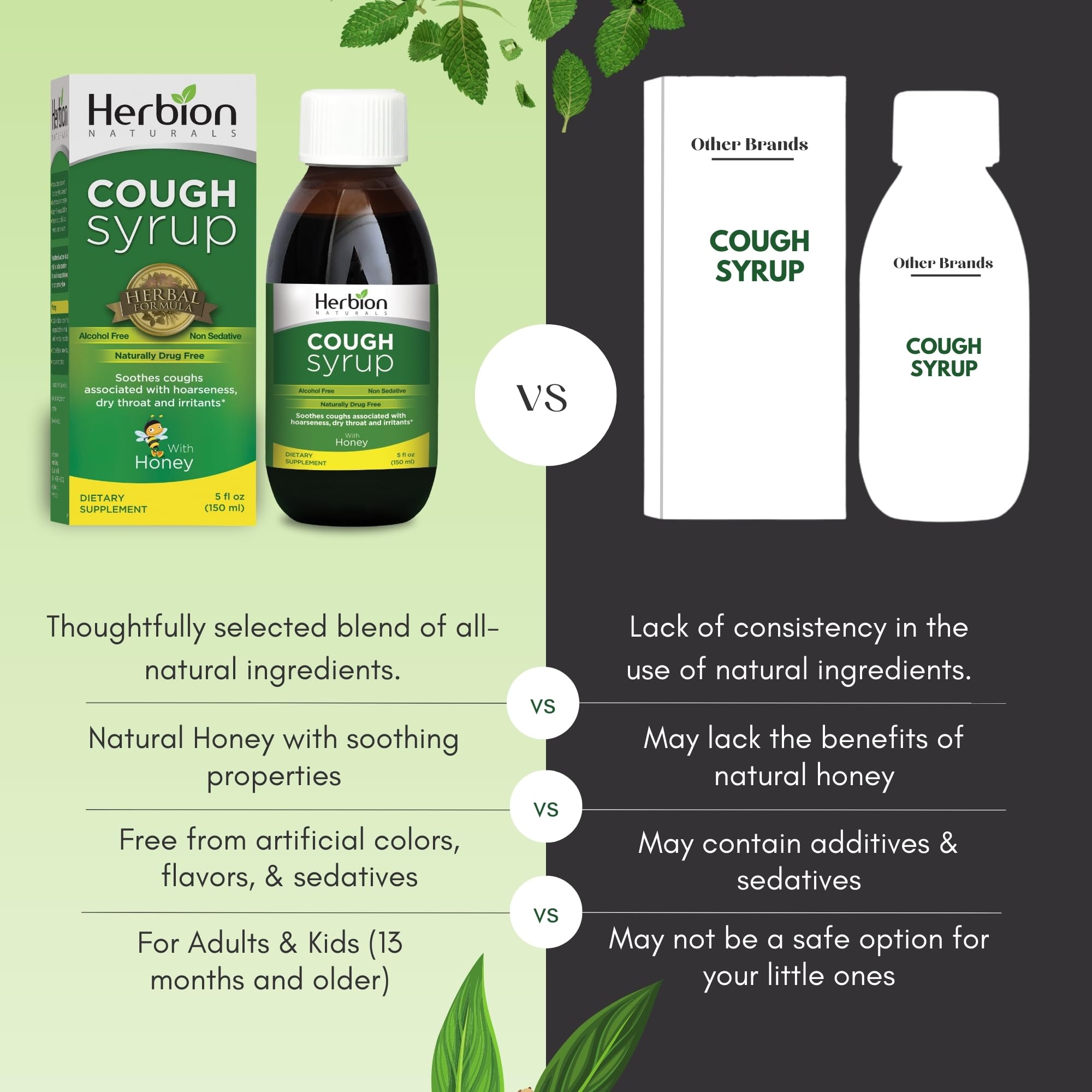 HERBION Naturals Cough Syrup with Honey, Relieves Cough & Soothes Sore Throat, Optimizes Immune, Promotes Lung Function, for Adu