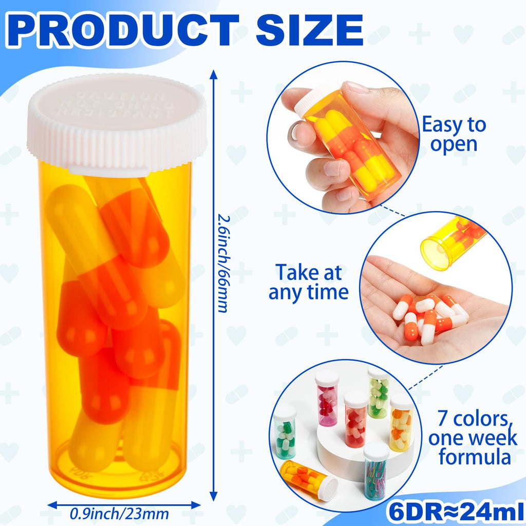Honeydak 70 Pcs Empty Pill Bottles with Caps Weekly Plastic Prescription Bottles 7 Color Medicine Container with Lids for Pills
