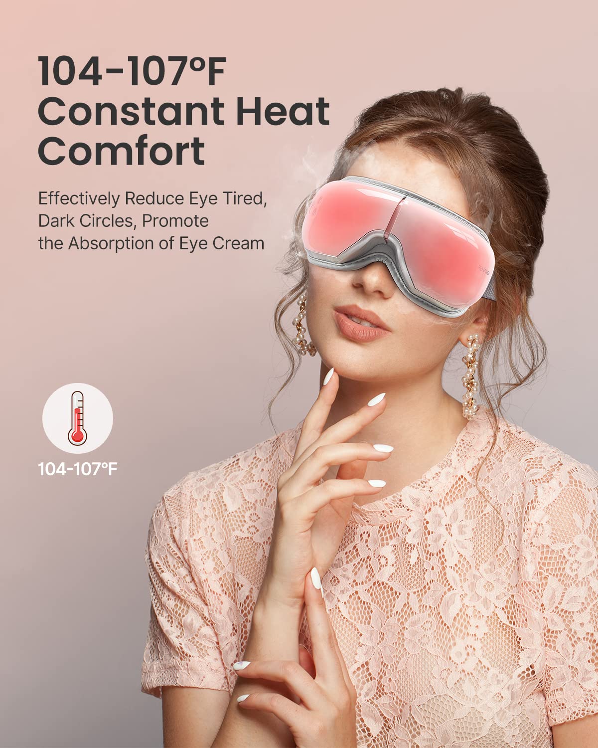 RENPHO Eyeris 1V - Voice Controlled Eye Massager for Migraines, Bluetooth Music Heated Eye Care Machine, Relax & Reduce Eye Stra