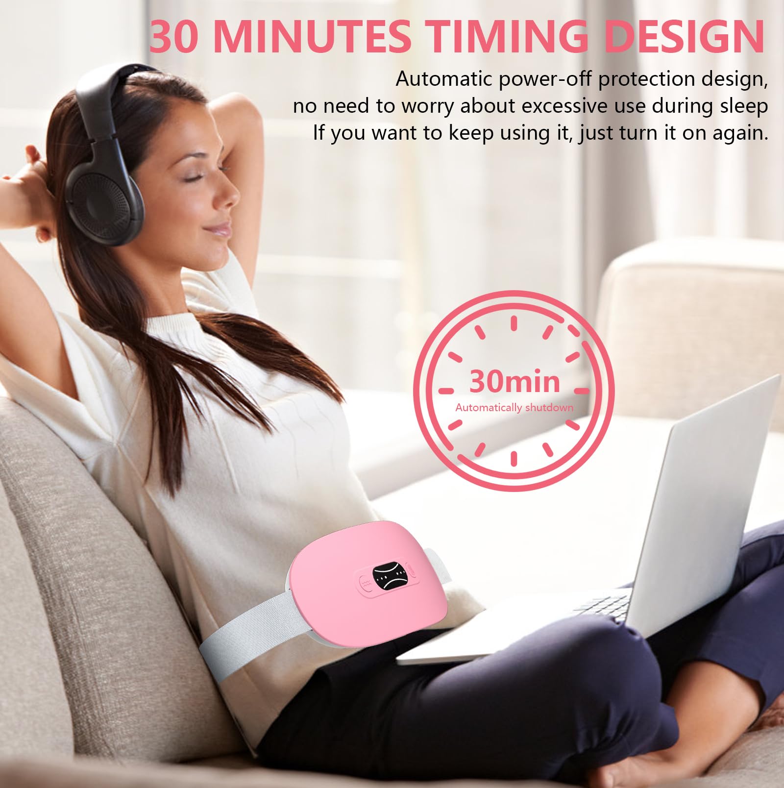 LISACOOL Portable Heating Pad for Period Cramps Cordless Menstrual Heating Pad with 3 Heat Levels and 3 Massage Modes, Birthday