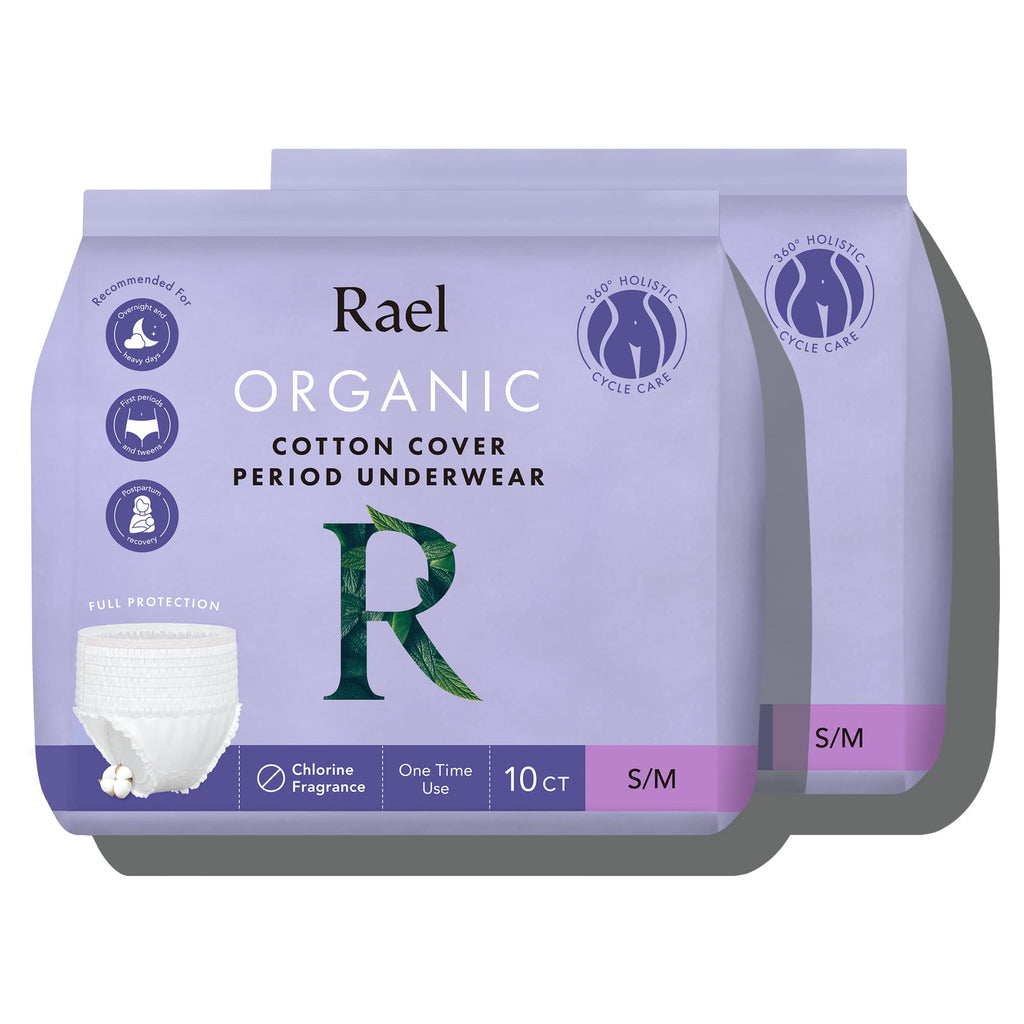 Rael Organic Cotton Cover Overnight Underwear - Panty Style Pad, Unscented, Disposable Period Underwear, Postpartum, Teen, Maxim