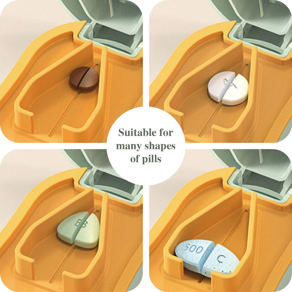 Pill Cutter Splitter for Small and Tiny Pills - Pill Cutter 1/4 - Accurately Cuts Multiple Pills - Easy Open Snap Button. Detach