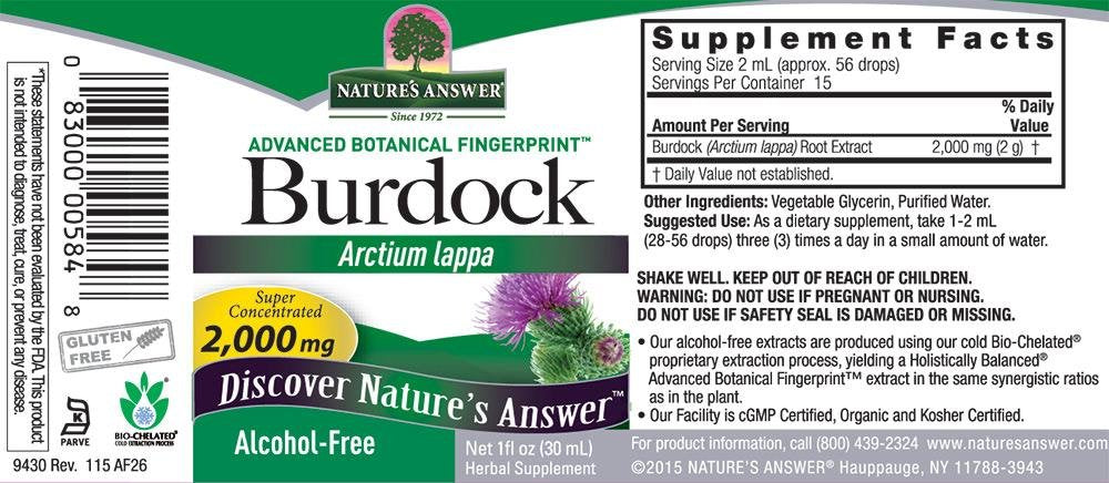 Nature's Answer Alcohol-Free Burdock Root, 1-Fluid Ounce
