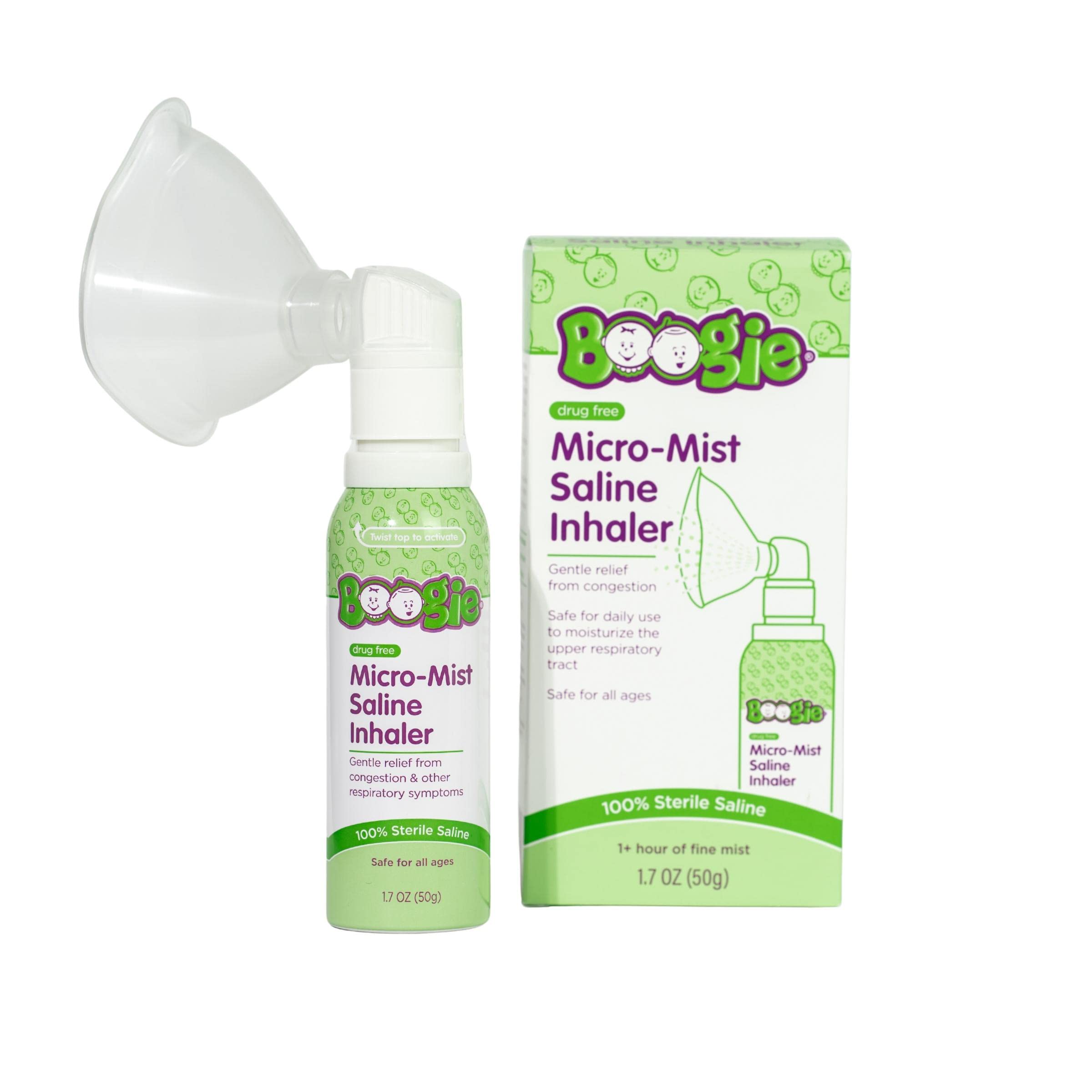 Boogie Micro-Mist Saline Inhaler, Baby Nose Congestion Relief, Nasal Spray for Kids, Pediatrician Recommended, 1.7oz Unscented -