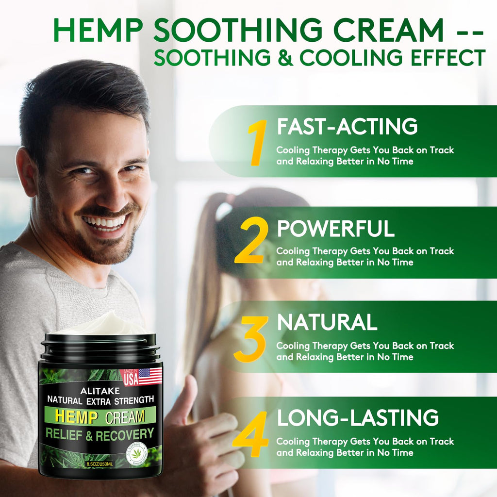 8.5 oz Natural Hemp Cream - Instant Hemp Cream with Hemp, Arnica, MSM, Turmeric, Emu Oil, Menthol, Aloe, Rosemary oil, Boswellia