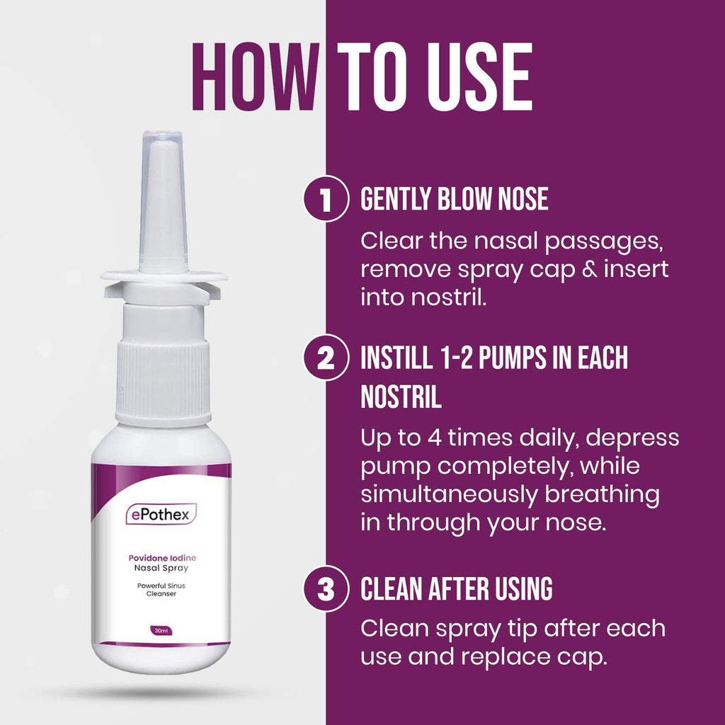 EPOTHEX Povidone Iodine Nasal Spray (0.6%) - Powerful Nasal Cleanser & Sinus Protection - Reduce Exposure to Airborne Contaminan