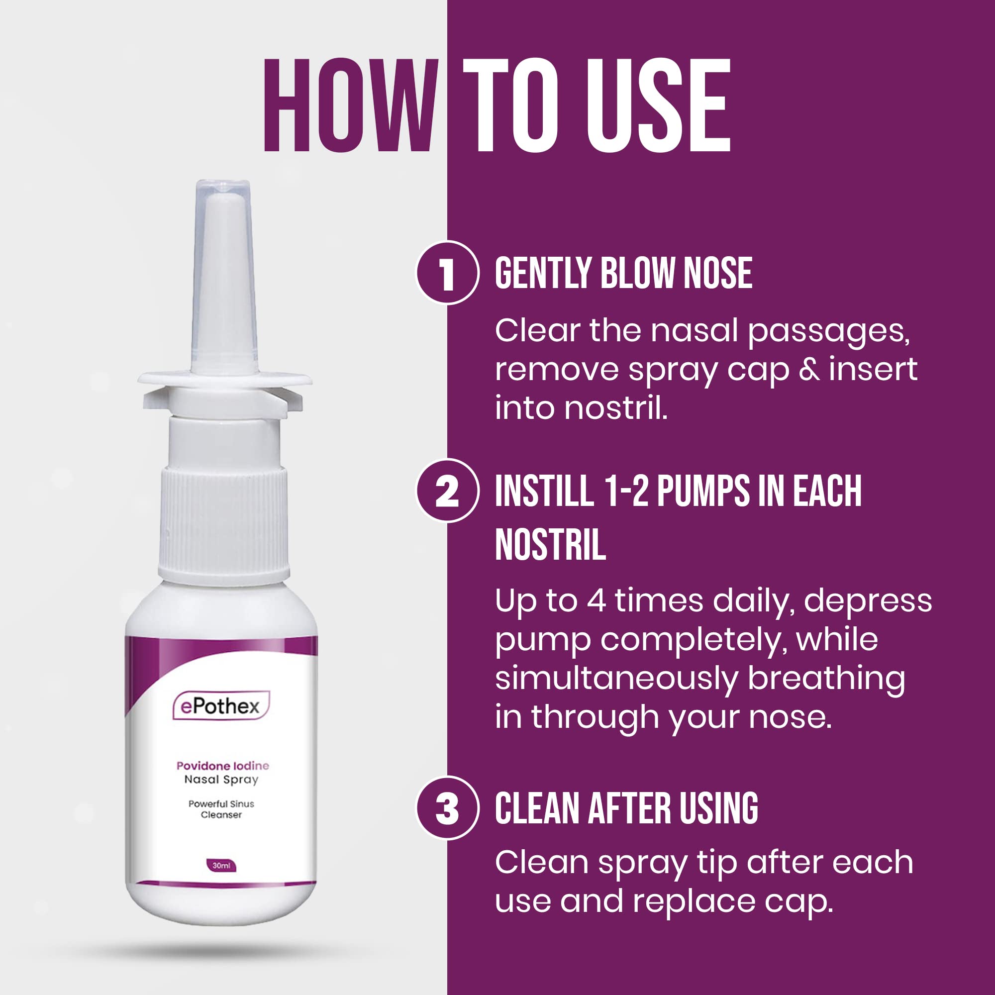 EPOTHEX Povidone Iodine Nasal Spray (0.6%) - Powerful Nasal Cleanser & Sinus Protection - Reduce Exposure to Airborne Contaminan