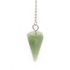 Dowsing Pendulum Made of Natural Green Aventurine Crystal for Divination Chakra Reiki. Pointed with Chain and Jewelry Pouch