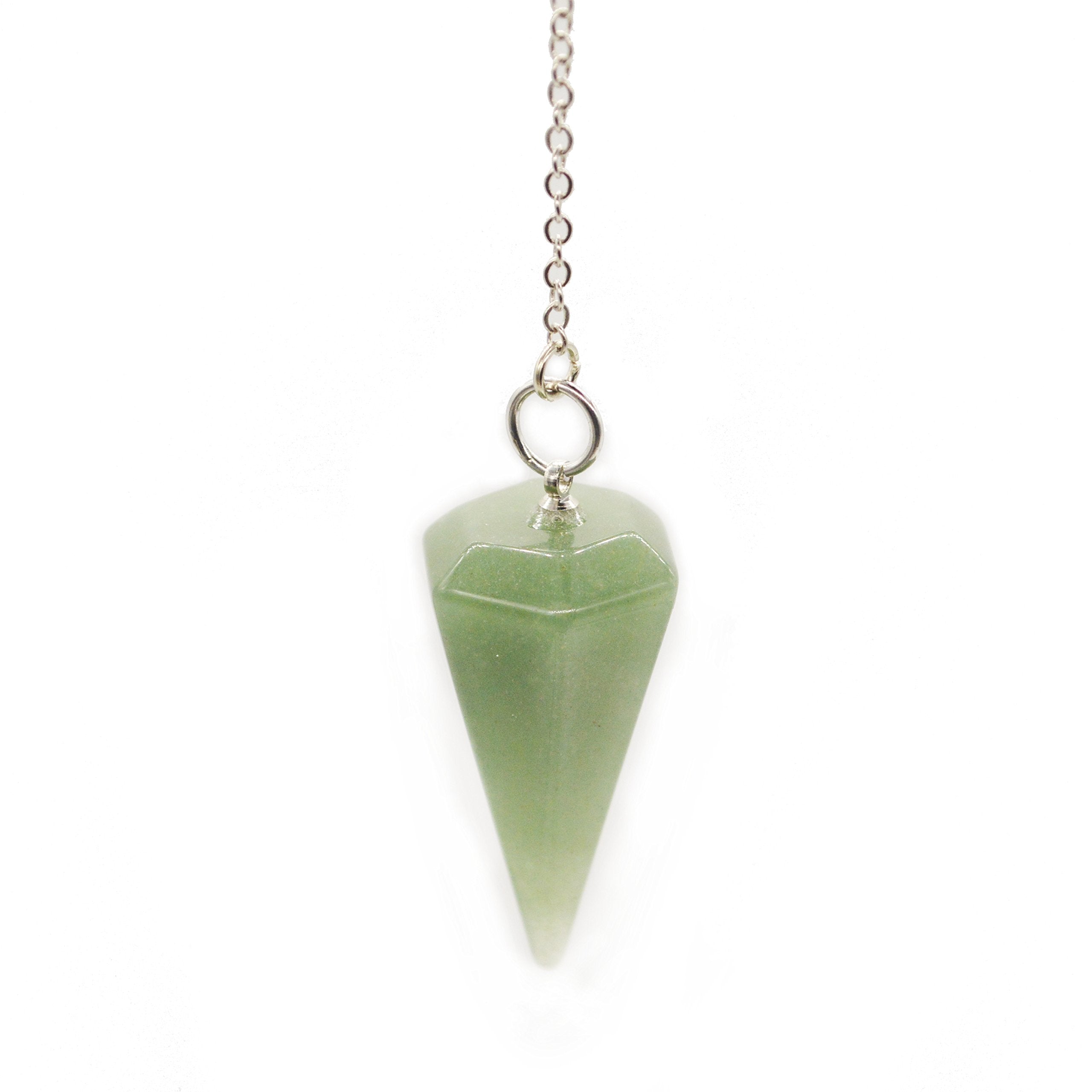 Dowsing Pendulum Made of Natural Green Aventurine Crystal for Divination Chakra Reiki. Pointed with Chain and Jewelry Pouch