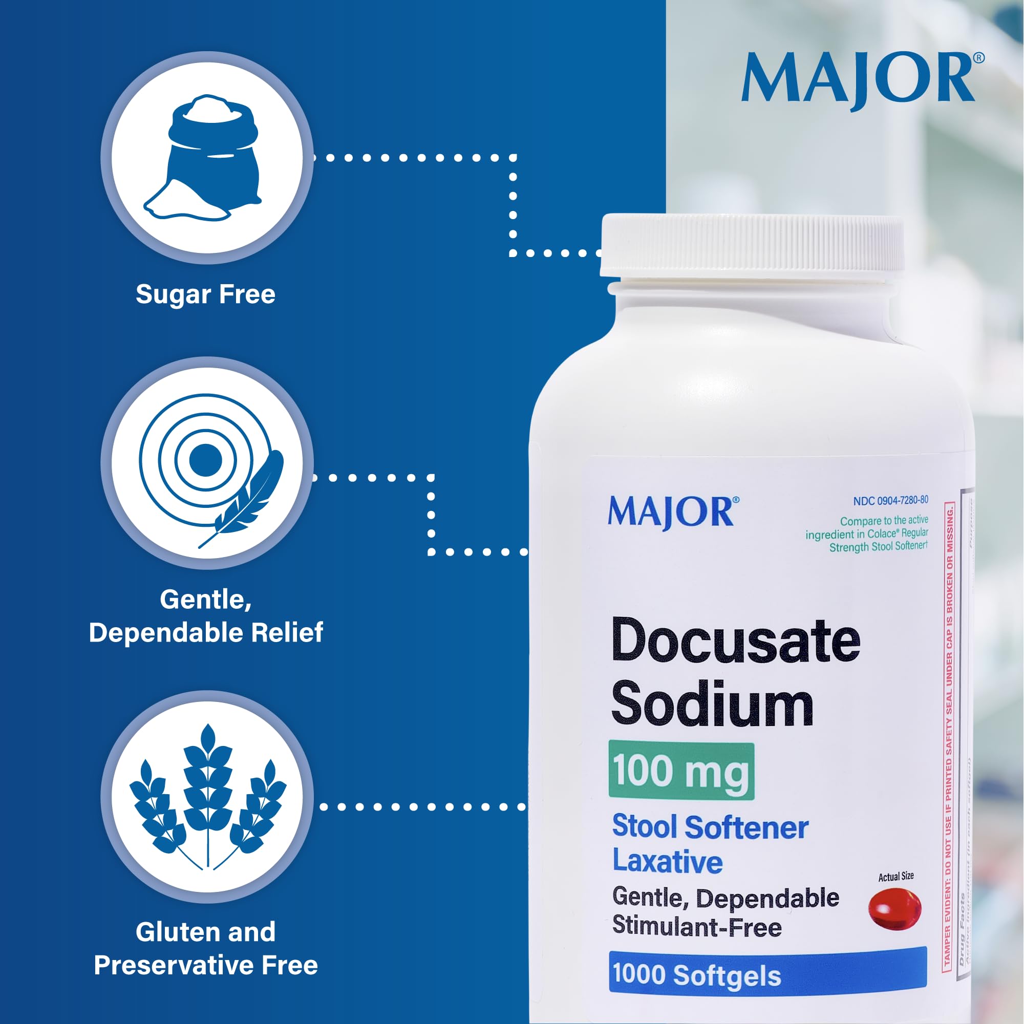Docusate Sodium 100 MG Softgels Generic for Colace 100 ea 3 PACK Total 300 Softgel Capsules
