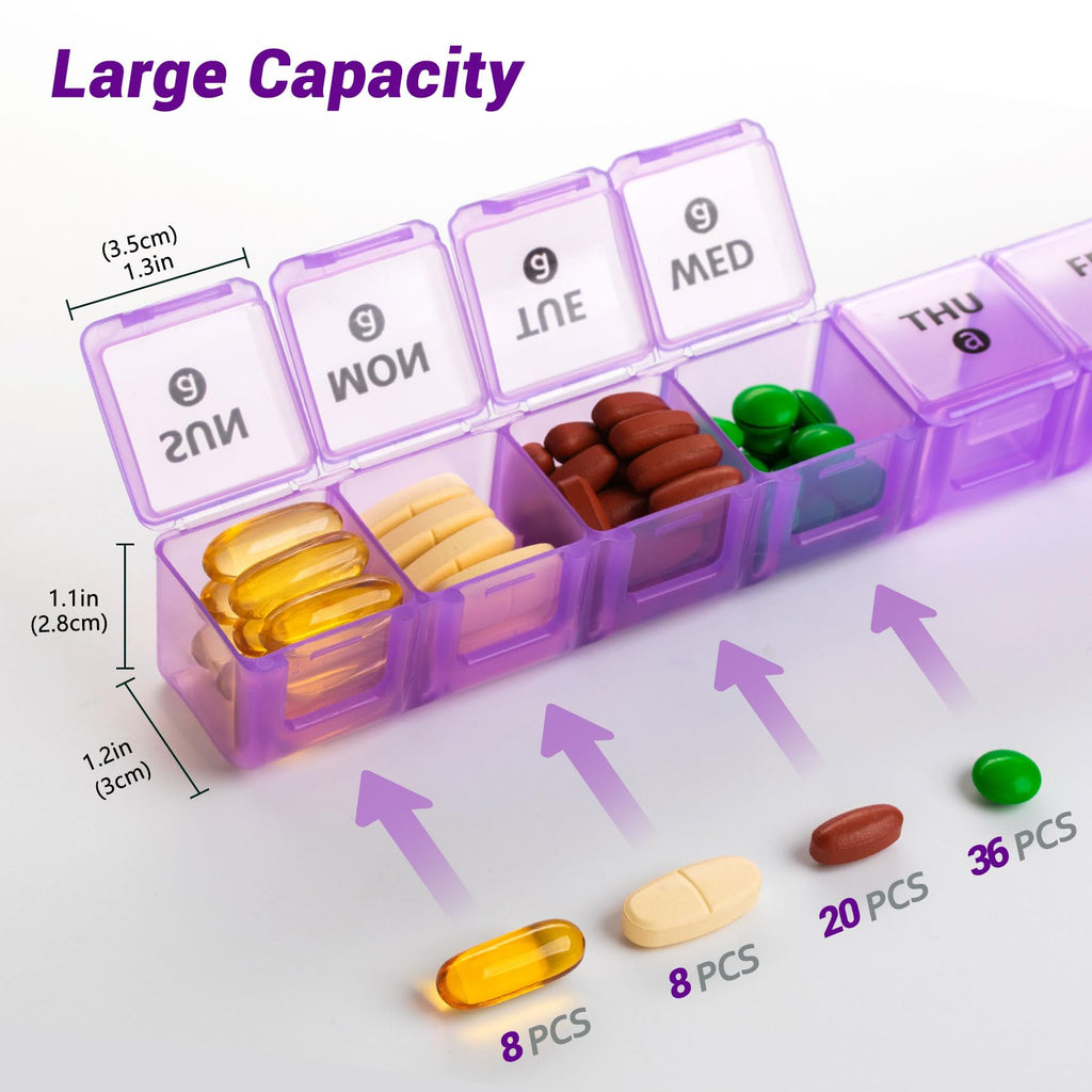 2-Pack Large Weekly Pill Organizer,Vitamin Pill Box Organizer 7 Day with Big Compartments, Am Pm Pill case for Travel,XL Medicin