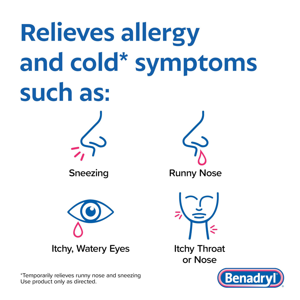 Benadryl Liqui-Gels Antihistamine Allergy Medicine & Cold Symptom Relief, Dye-Free Liquid Gels with 25 mg of Diphenhydramine HCl