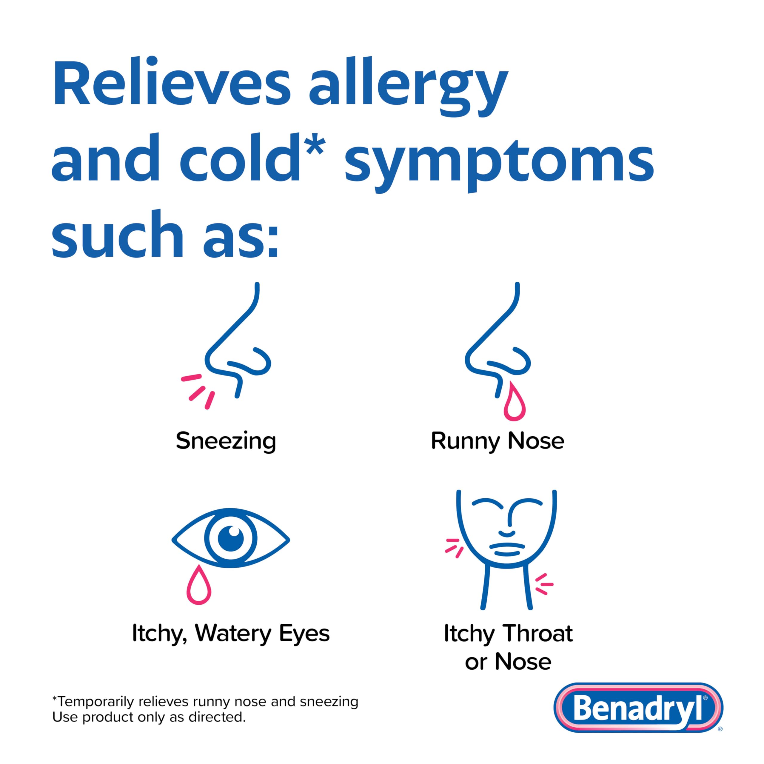 Benadryl Liqui-Gels Antihistamine Allergy Medicine & Cold Symptom Relief, Dye-Free Liquid Gels with 25 mg of Diphenhydramine HCl
