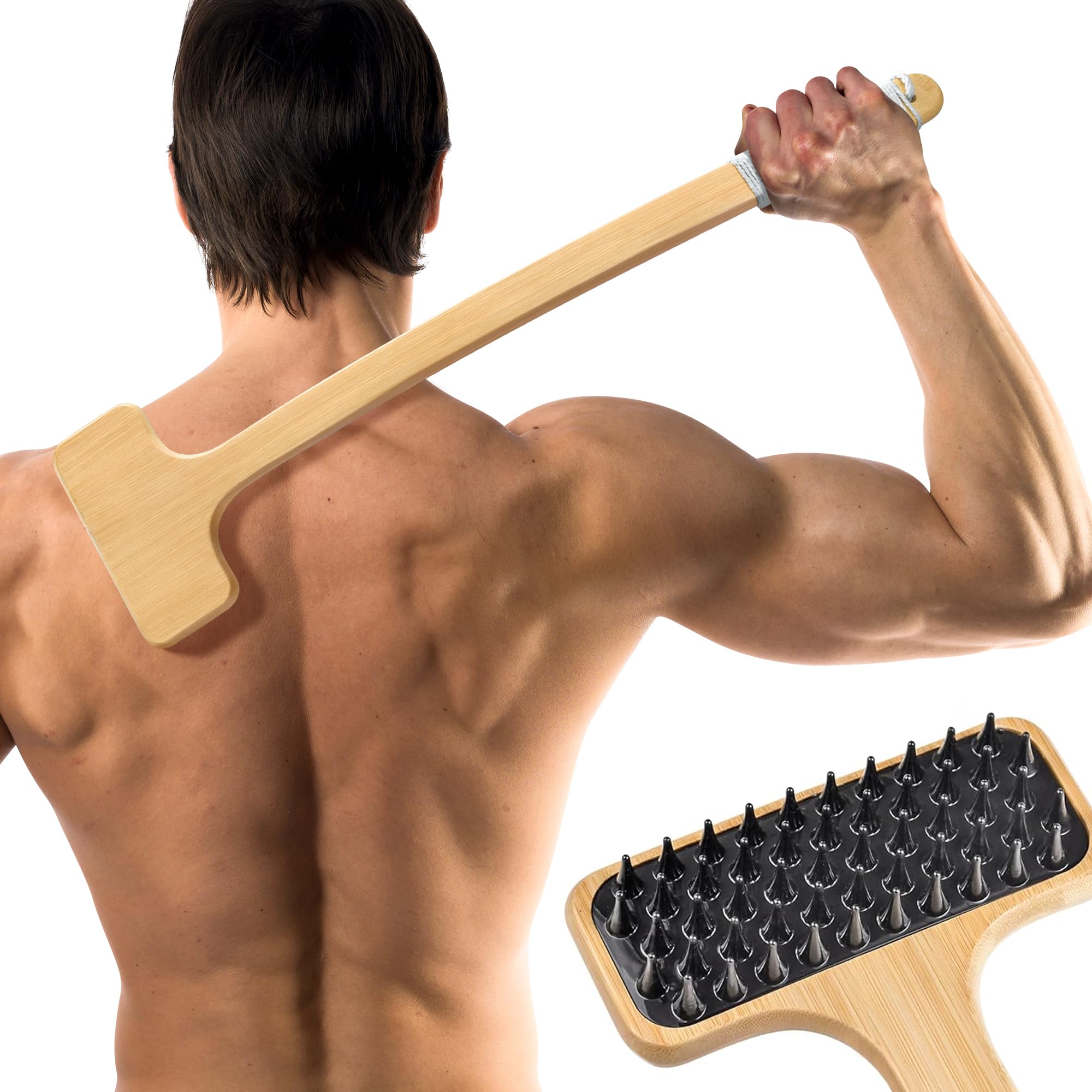 NURENDER Back Scratcher for Men, 22Extra Long Handle Bamboo Back Scratcher, 2 in 1 Back Massager and Body Scratcher, Gentle Re