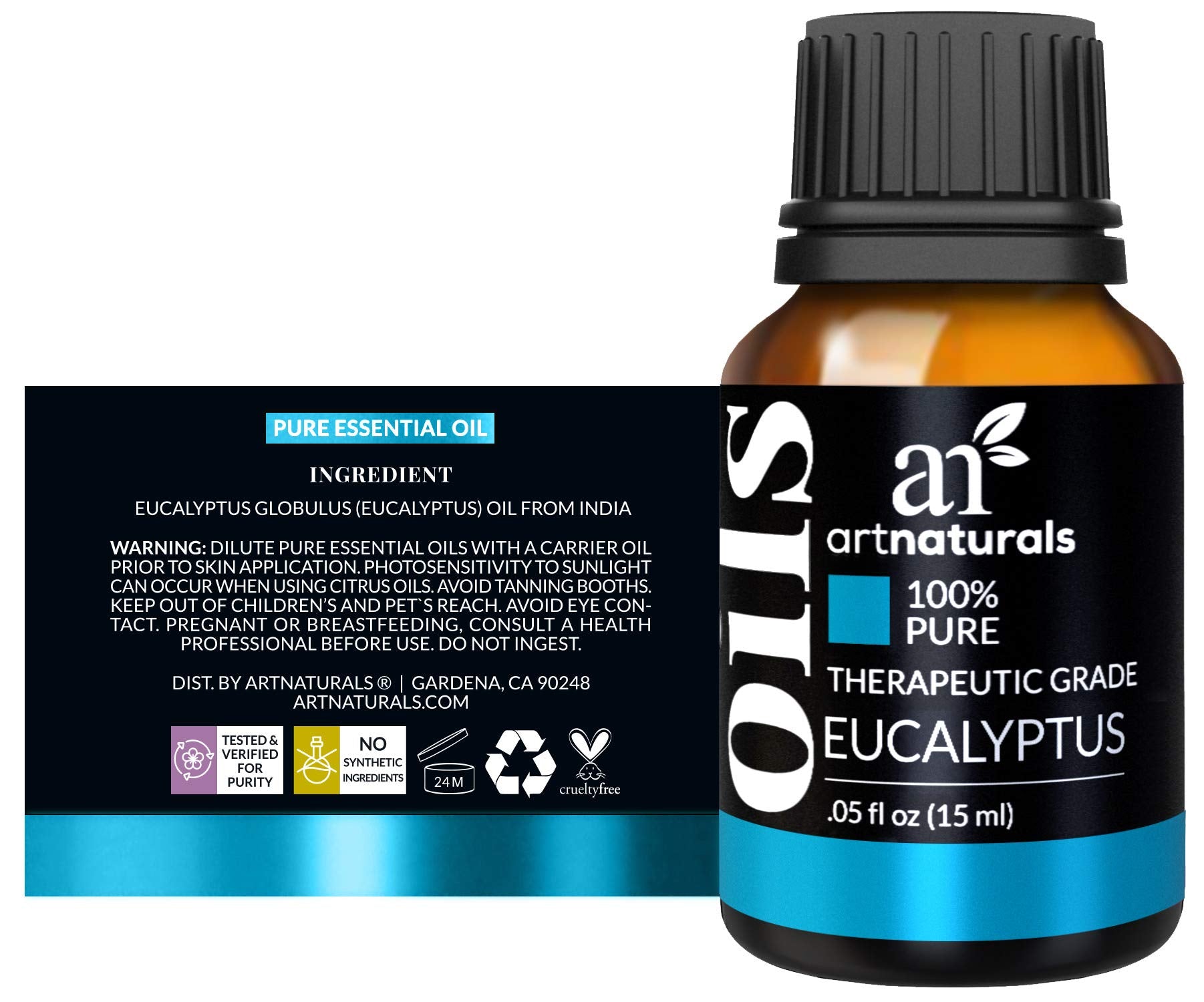 artnaturals 100% Pure Eucalyptus Essential Oil - (.5 Fl Oz / 15ml) - Undiluted Therapeutic Grade Fragrance - Soothe Calm and Hum