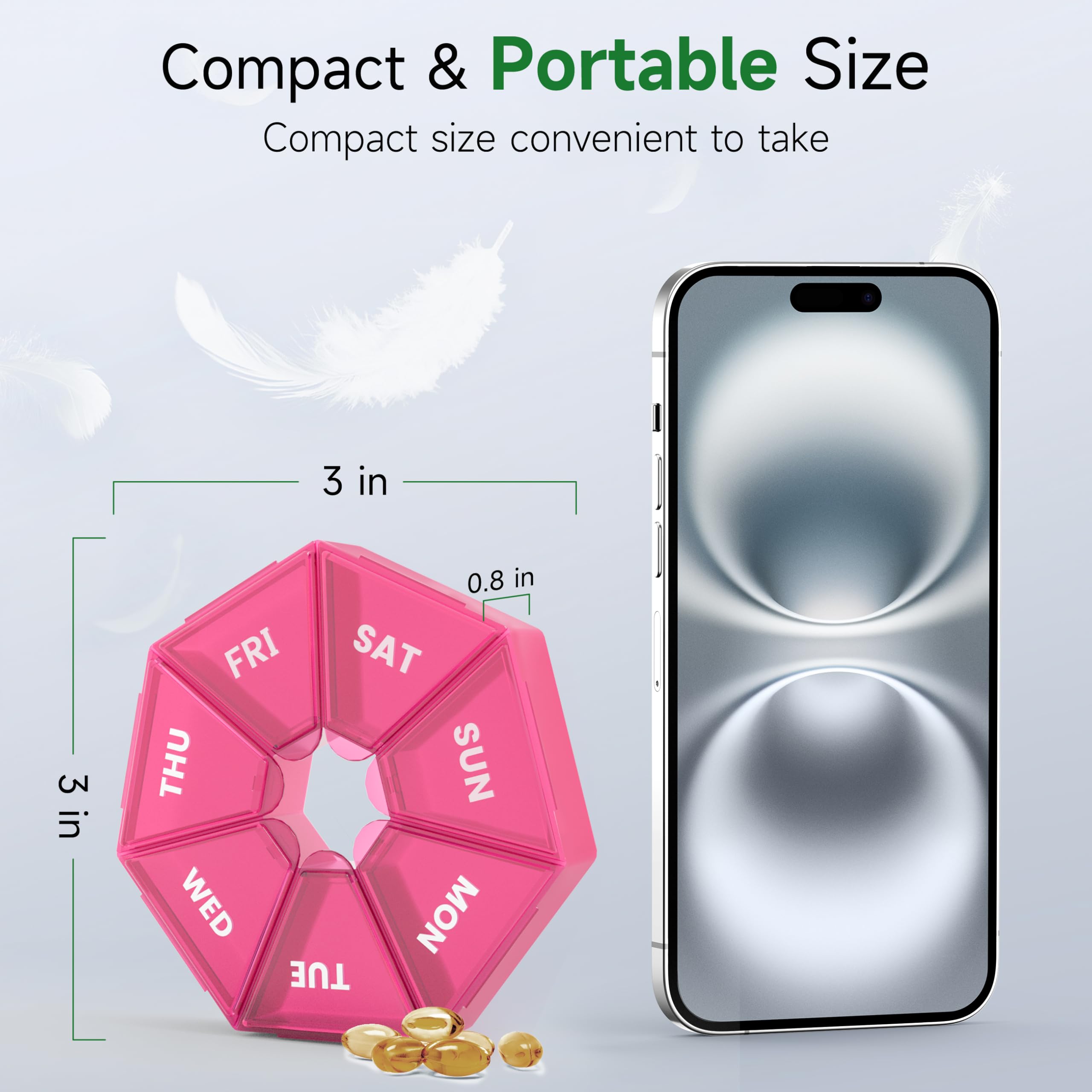 Weekly Pill Organizer, 2 Pack Portable Pill Box Medicine case 6 Colors (Seven Day) New Edition for Vitamin/Fish Oil/Pills/Supple