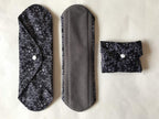 5 Pieces Charcoal Bamboo Mama Cloth/Menstrual Pads/Reusable Sanitary Pads (Black lace, Heavy (12 inch))