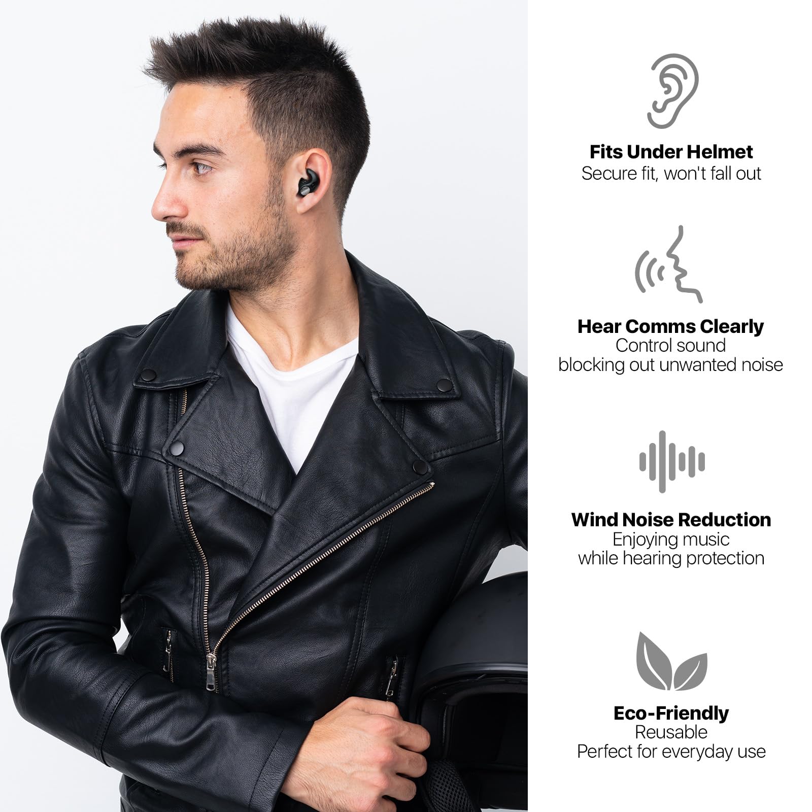 Motorcycle Ear Plugs, Wind Noise Reduction Keep Comms Clear & Comfort Under Helmet, 27dB Reusable Earplugs for Motor, Motorbike,