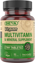 DEVA Tiny Tablets Vegan Multivitamins for Women & Men, Multivitamin with Iron, Mineral Supplement, Vitamin C, Vitamin B Complex,