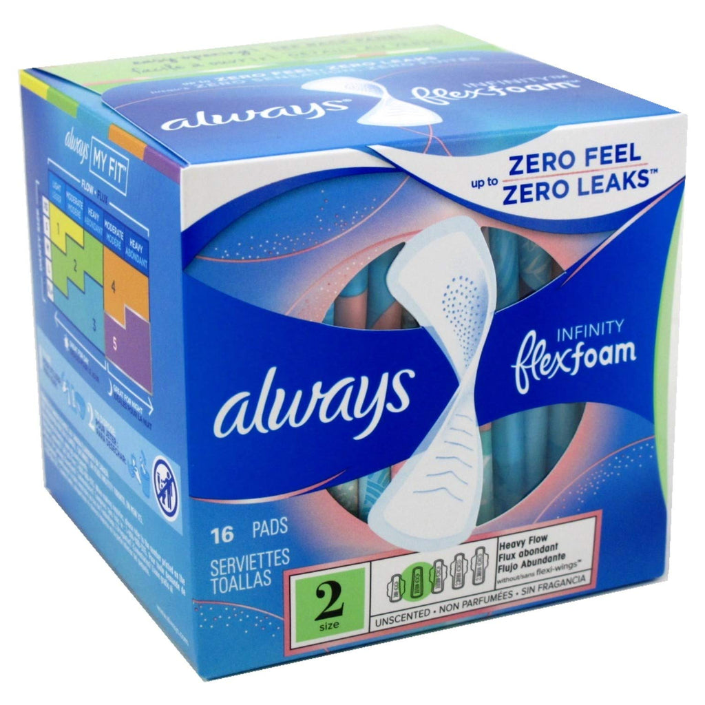 Always Pads Size 2 Infinity With Flex Foam 16 Count Heavy Flow (Pack of 3)