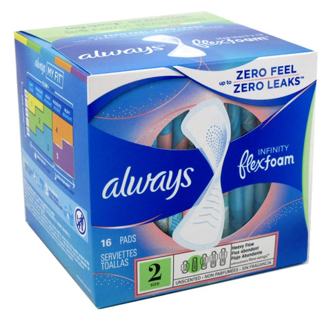 Always Pads Size 2 Infinity With Flex Foam 16 Count Heavy Flow (6 Pack)