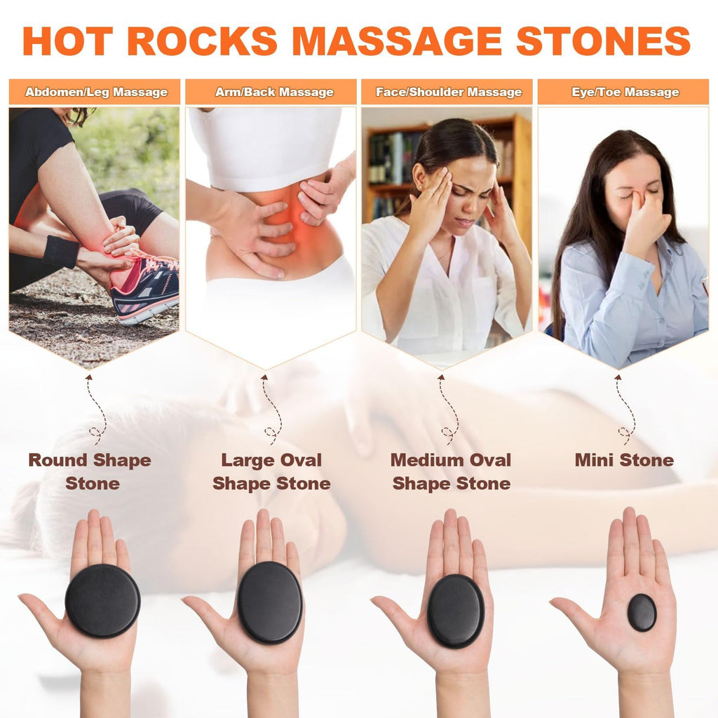 Hot Stones Massage Warmer Kit, 9Pcs Hot Stones Massage Set Portable Hot Stone with Heater, Hot Rocks Basalt Massage Stones for H