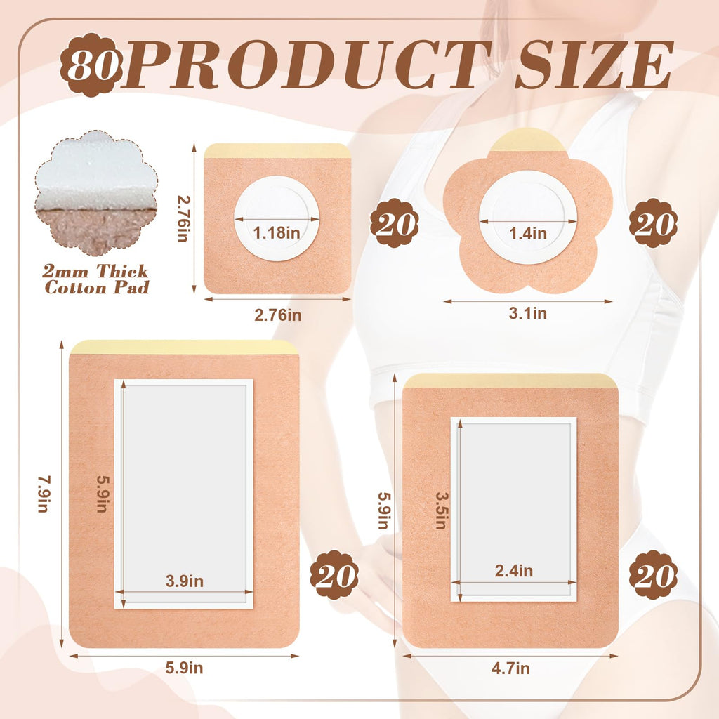 Geiserailie 80 Pcs Castor Oil Pack Wrap Disposable Castor Oil Patches Wrap Self Adhesive Pads Castor Oil Pack for Belly Waist Kn