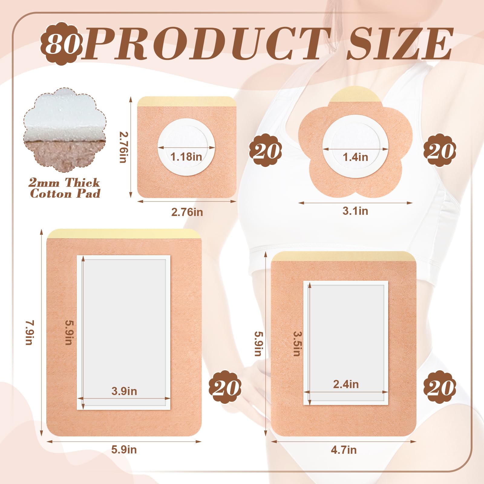 Geiserailie 80 Pcs Castor Oil Pack Wrap Disposable Castor Oil Patches Wrap Self Adhesive Pads Castor Oil Pack for Belly Waist Kn