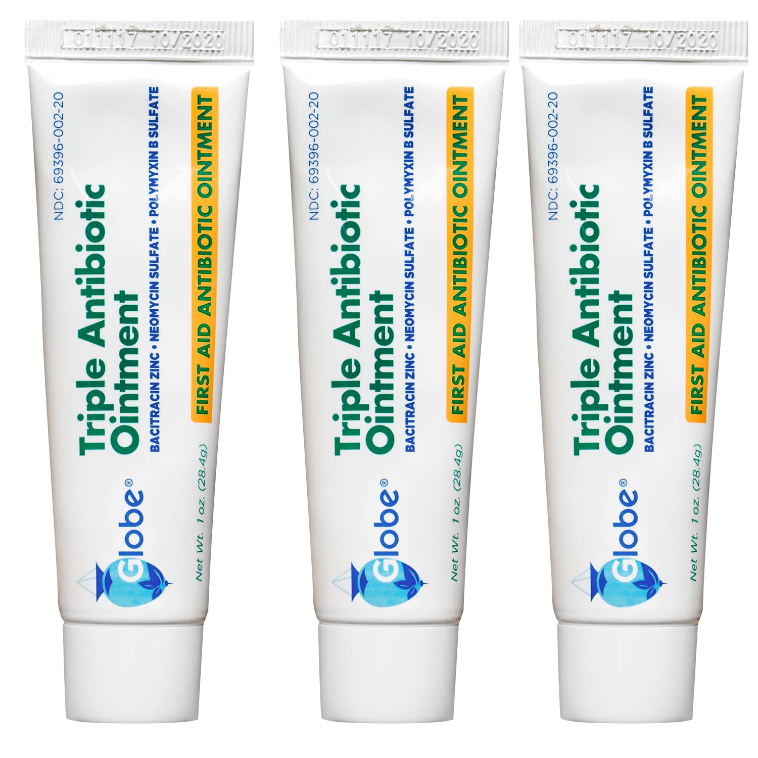 Globe (3 Pack 1oz Triple Antibiotic Ointment, First Aid Ointment for Minor Scratches and Wounds and Prevents Infection, Compare 