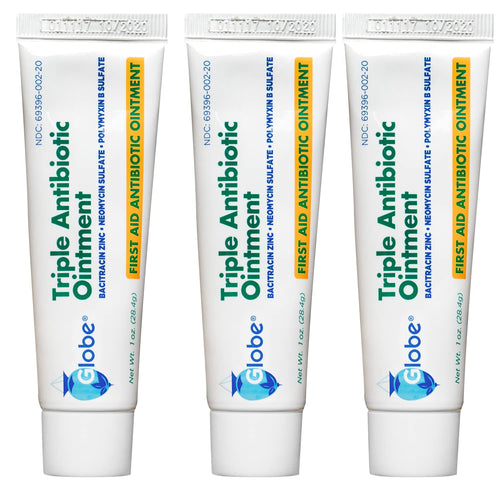 Globe (3 Pack 1oz Triple Antibiotic Ointment, First Aid Ointment for Minor Scratches and Wounds and Prevents Infection, Compare 
