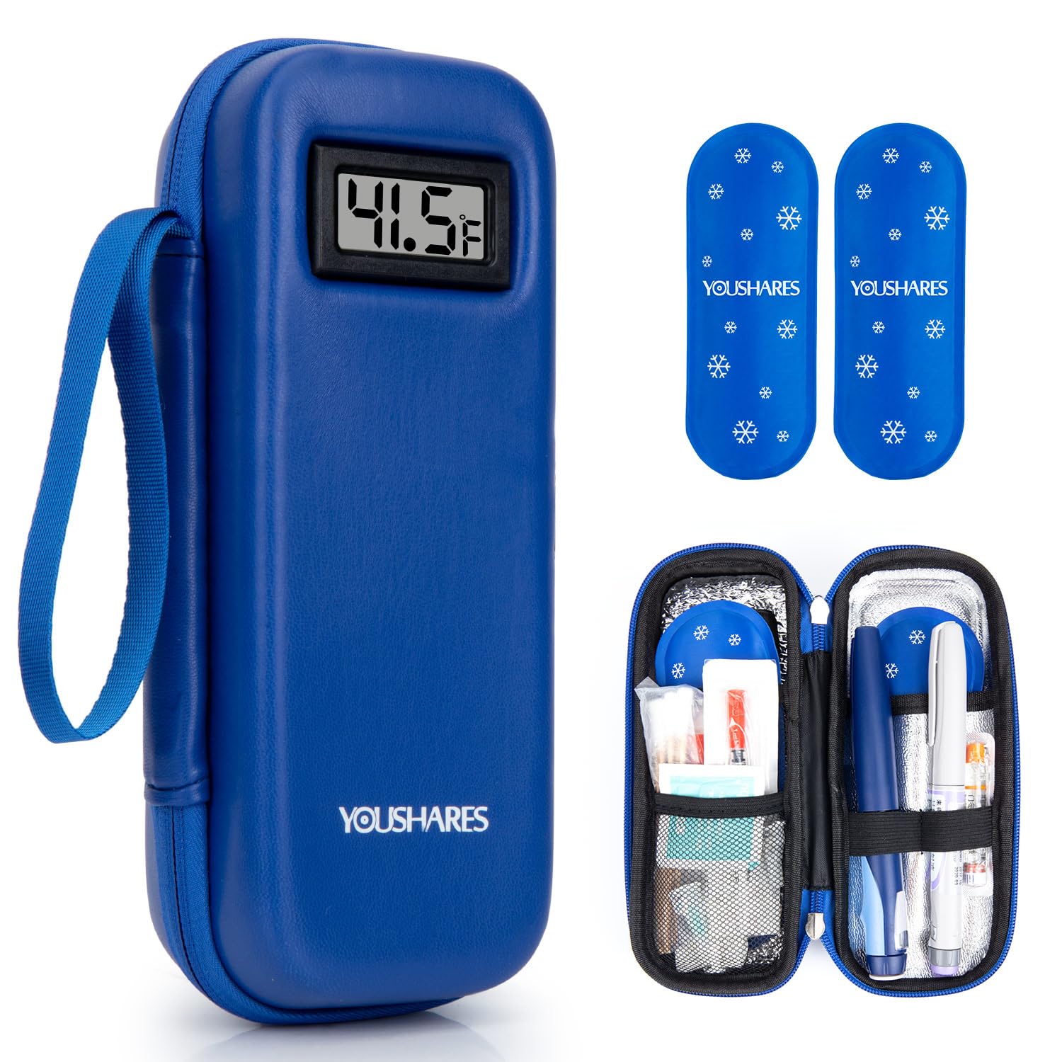 YOUSHARES Insulin Cooler Travel Case with Temperature Display - Refrigerated Medicine Travel Case with 2 TSA Approved Ice Pack, 