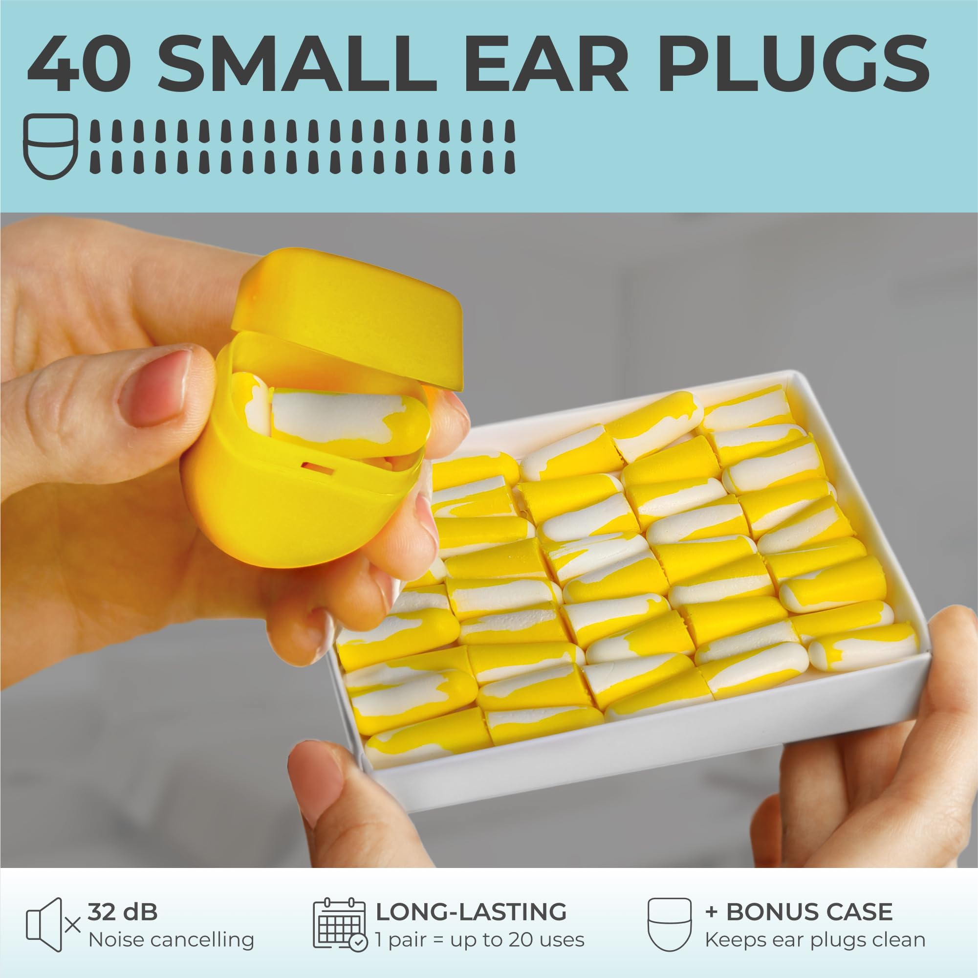 Peace&Quiet PQ Small Ear Plugs for Sleeping - 40 Earplugs for Sleep, Snoring, Small Ear Canals, Noise Cancelling 32 dB, Sound Bl