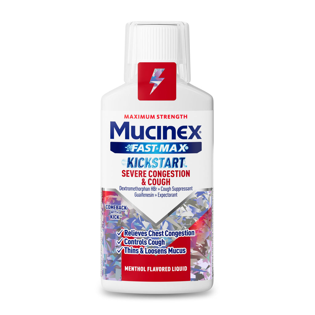 Mucinex Fast-Max Kickstart Severe Congestion & Cough Liquid, Maximum Strength Dextromethorphan HBr Cough Medicine for Adults, Gu