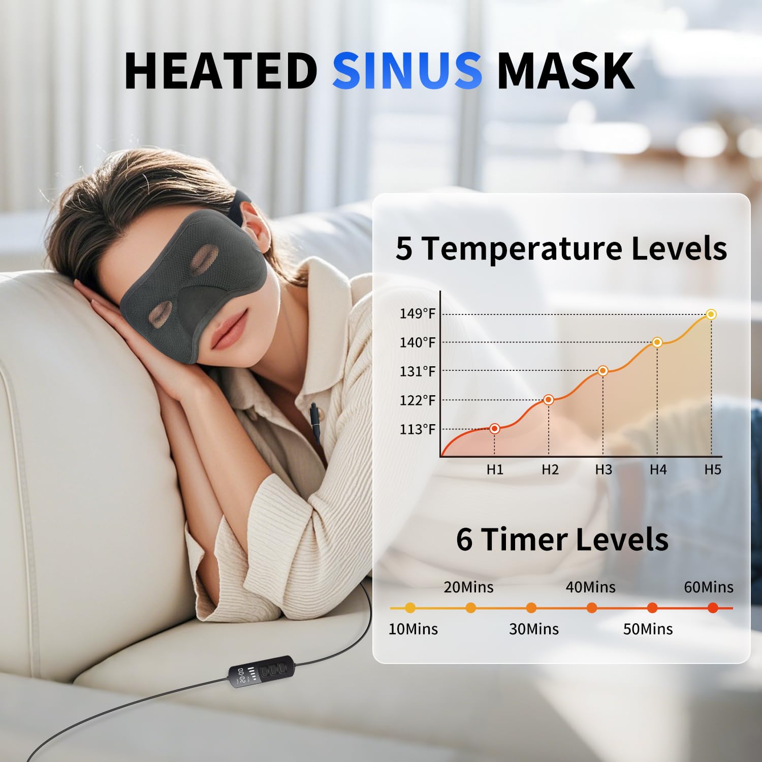 Aroma Season Heated Sinus Mask, Sinus Pressure Relief Mask with 5 Heat & 6 Timer Settings, Face Mask for Nasal Congestion, Sinus