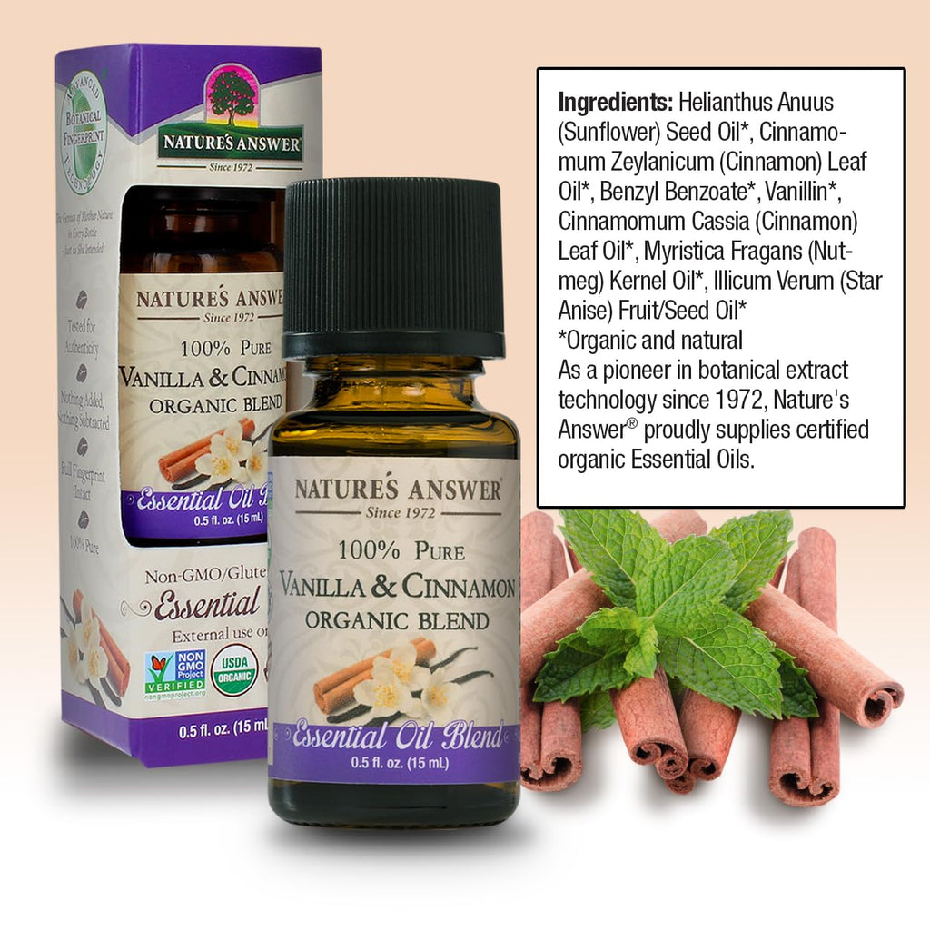 Natures Answer 100% Pure Organic Essential Oil Blend, 0.5-Ounce, Vanilla/Cinnamon