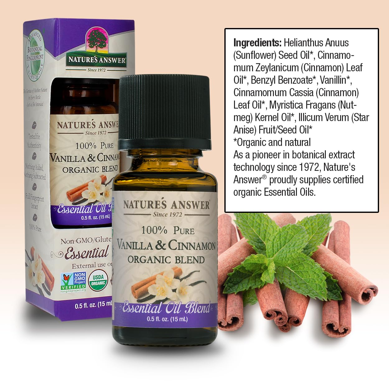 Natures Answer 100% Pure Organic Essential Oil Blend, 0.5-Ounce, Vanilla/Cinnamon
