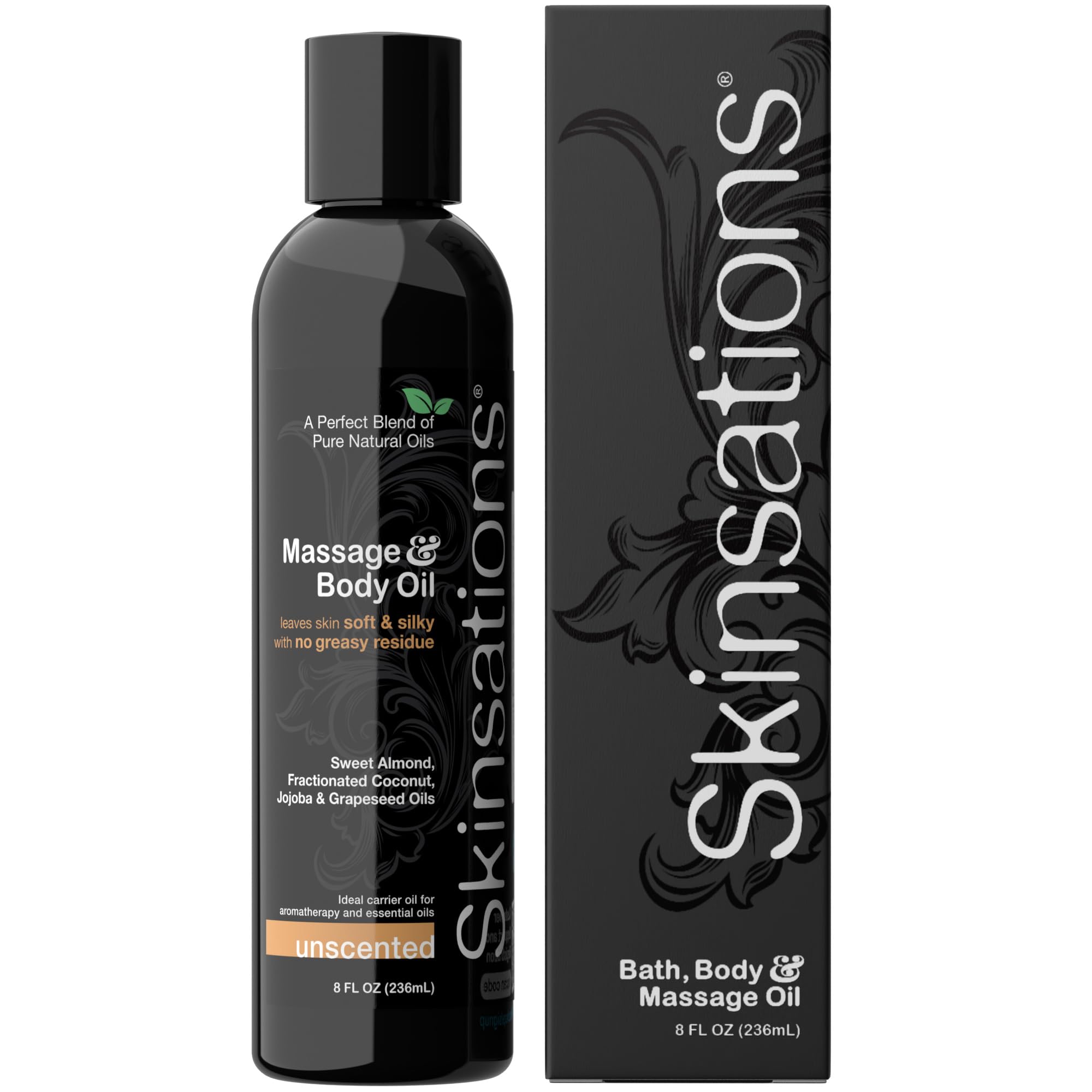 Skinsations - Unscented Massage Oil for Massage Therapy - 8oz | Fragrance-Free Body Oil for Sensitive Skin & Aromatherapy | Swee