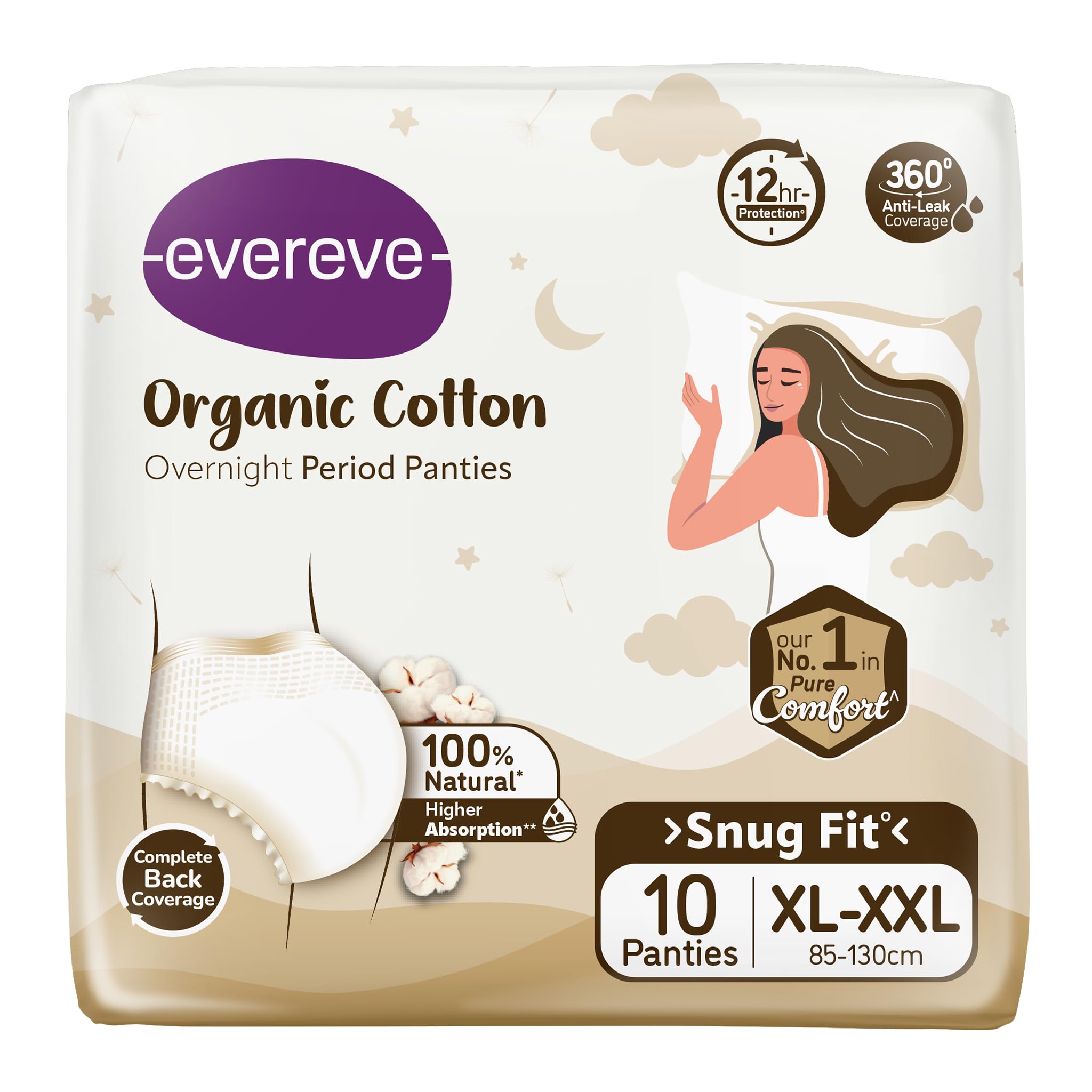 Evereve Organic Cotton Period Panty For Girls & Women, (XlXxl), 10 Pcs, 360 Degree Overnight Coverage, 100% Natural Comfort, Hi