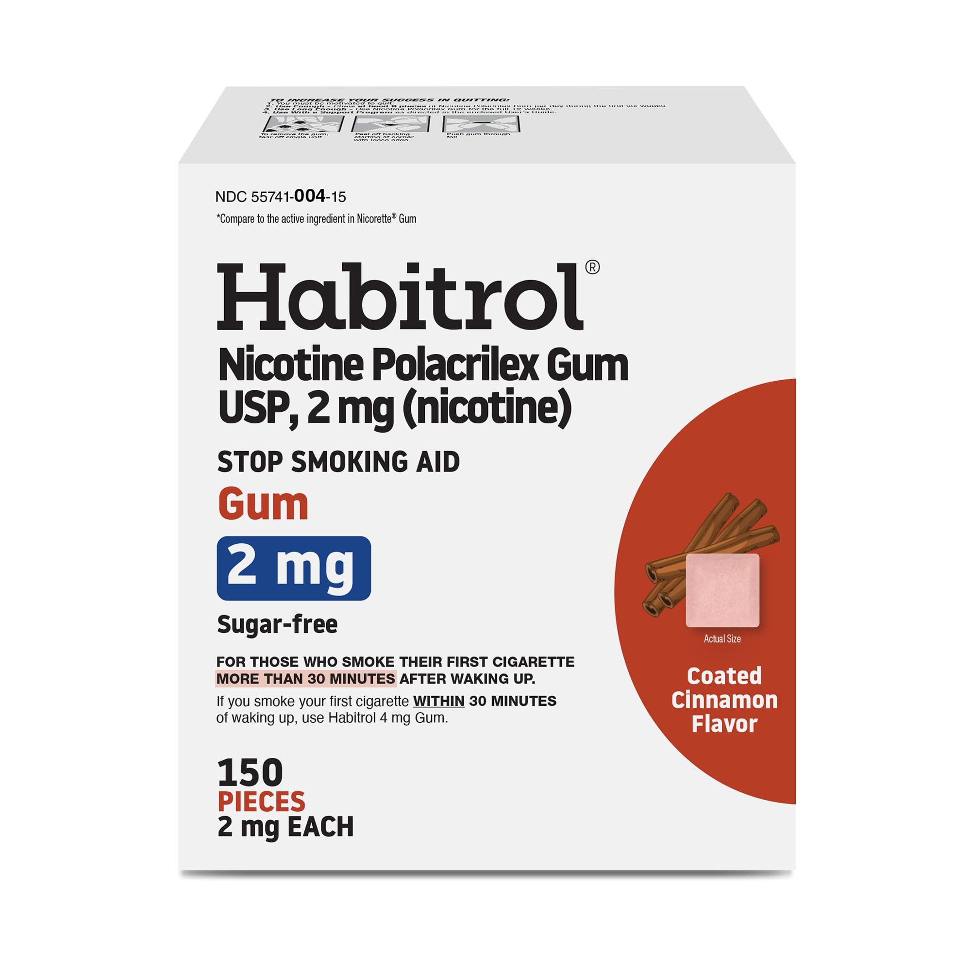 Habitrol Nicotine Gum - 2 mg, Cinnamon Flavor, 150 Count - Reduces Cravings & Helps Quit Smoking