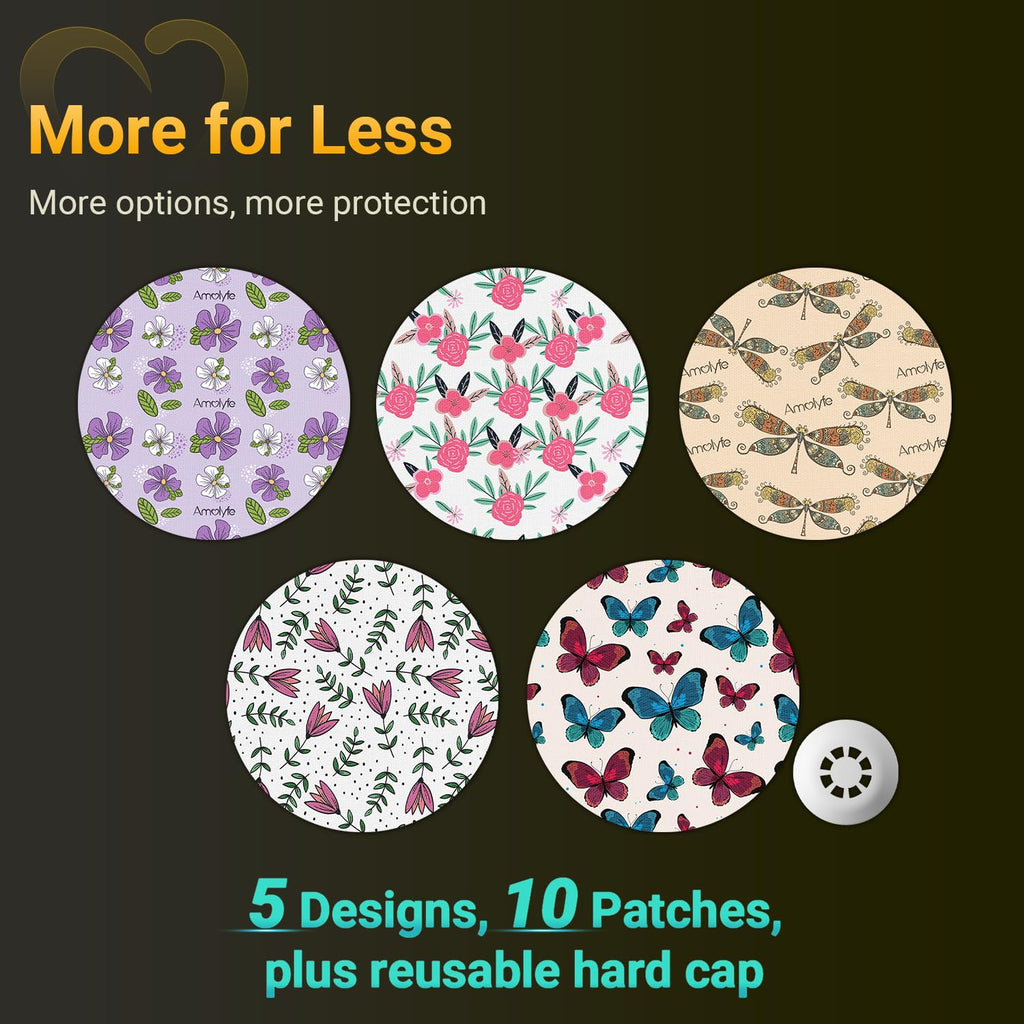 Libre 3 Sensor Covers Waterproof Flowers, Amolyfe 10 Pack Freestyle Libre 3 Plus Covers, Bump-Proof with Hard Cap, Breathable CG