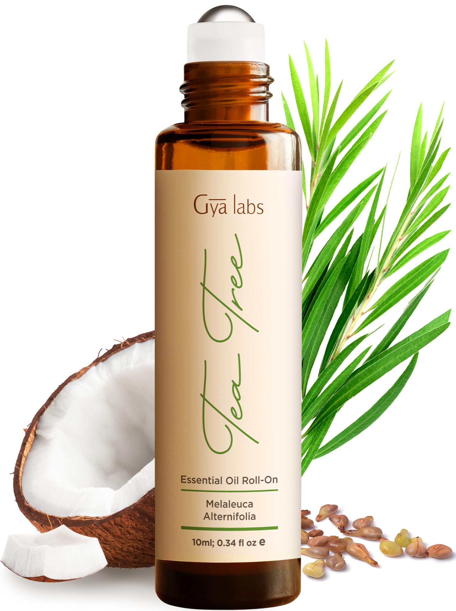 Gya Labs Tea Tree Essential Oil Roll on for Skin, Face & Nails, 100% Pure Natural Australian Melaleuca Tea Tree Oil Roller, Refr