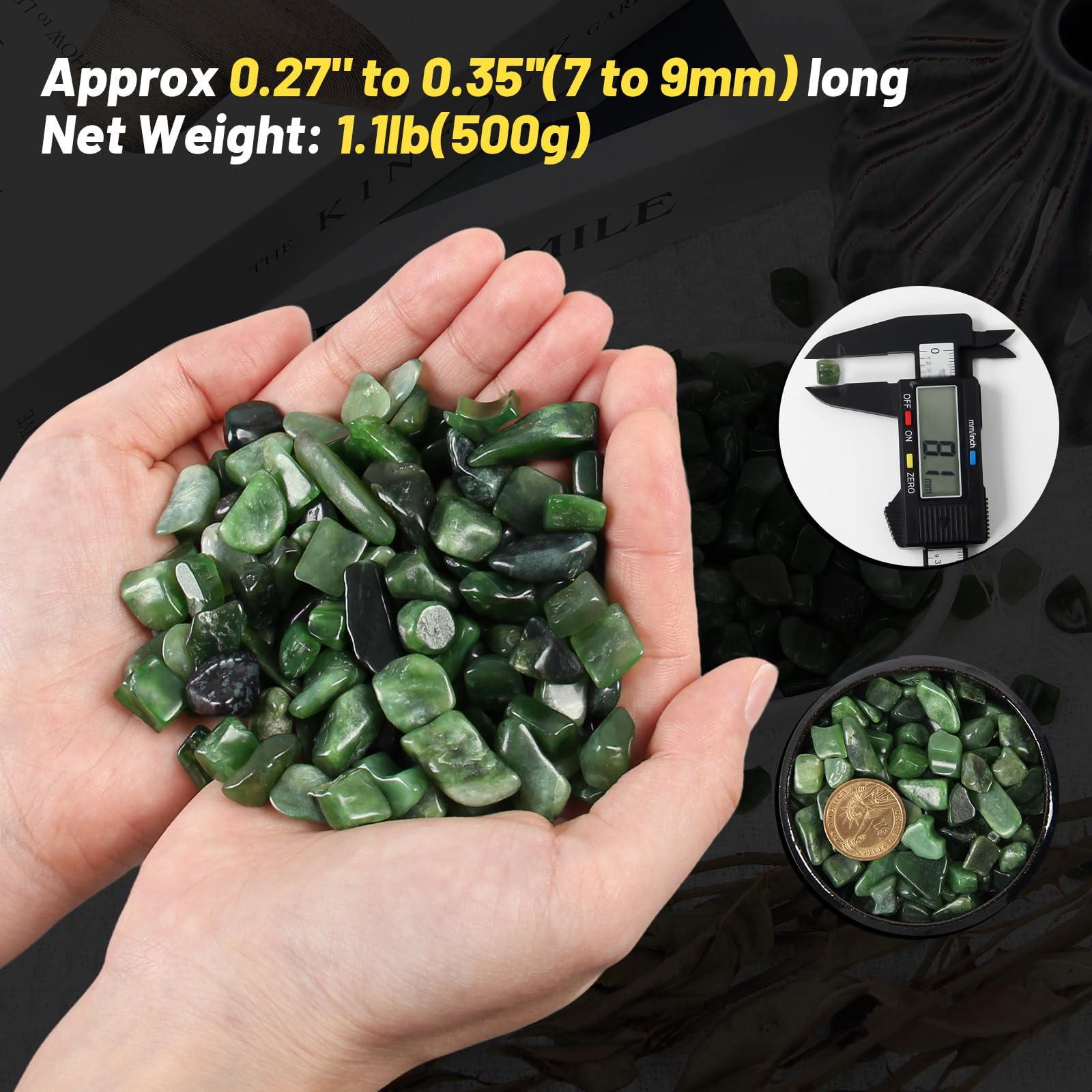 1.1lb Natural Green Jasper Crystal Chips-Healing Crystals Tumbled Chips, Green Jasper Crushed Crystal Gemstones for Crafts, Beau