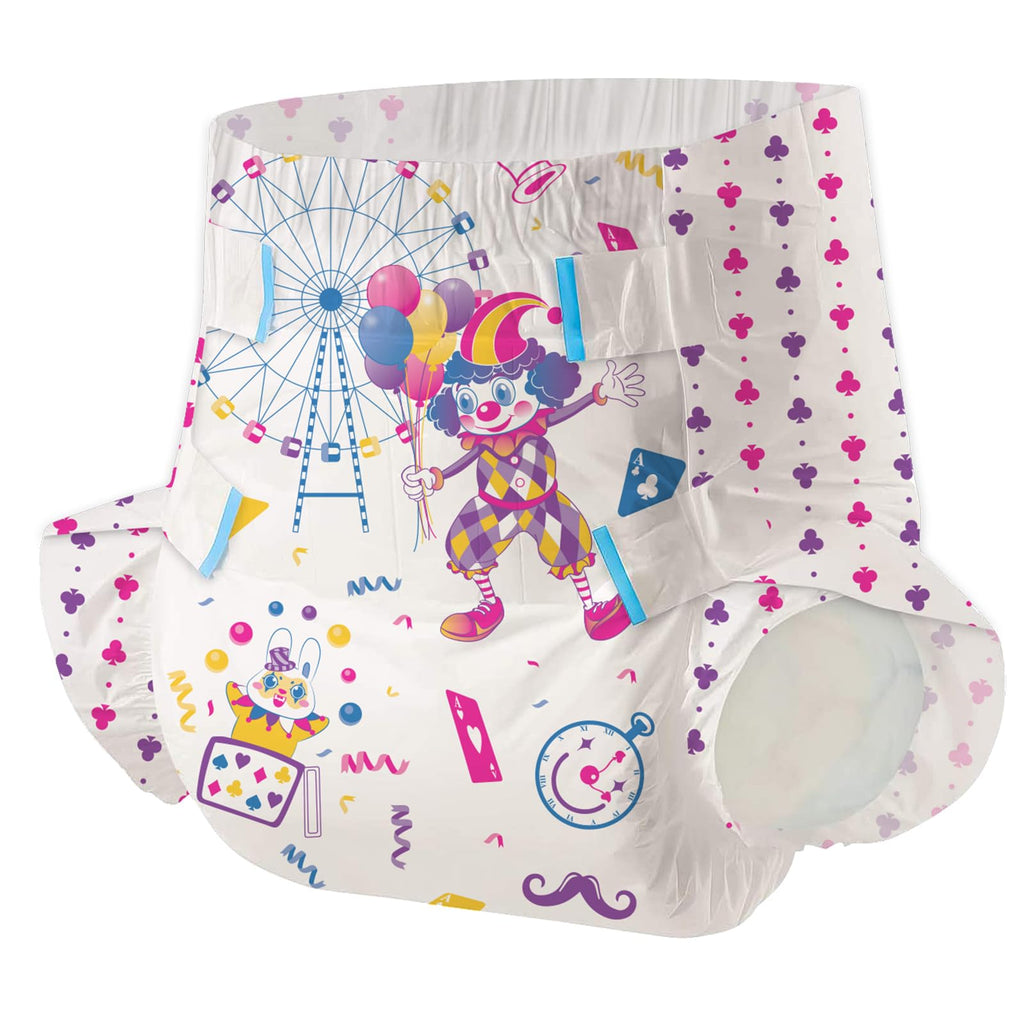 Aimisin Adult Printed Diapers,Large-Uncle Clown, 7 Pieces for Men and Women - Leak Protection Heavy Absorbency Protection Diaper