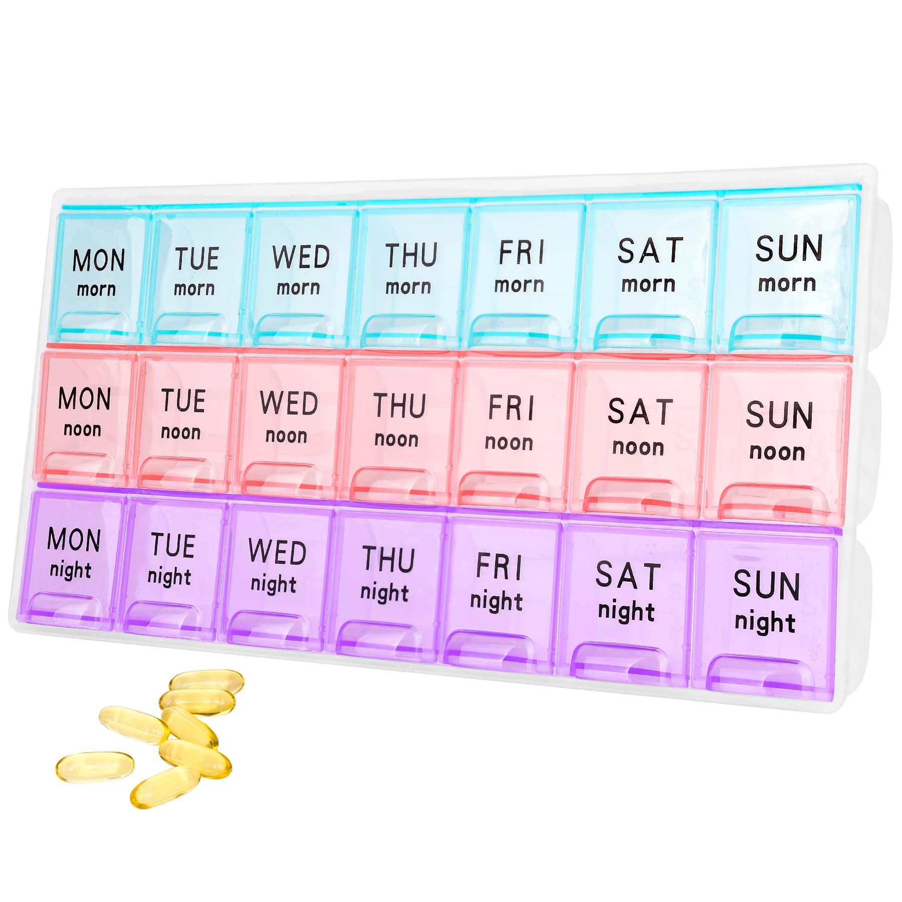 Large Weekly Pill Organizer 3 Times A Day,Travel Pill Cases ,Moisture-Proof 7 Day Pill Contaner, Portable for Pills Vitamin Fish