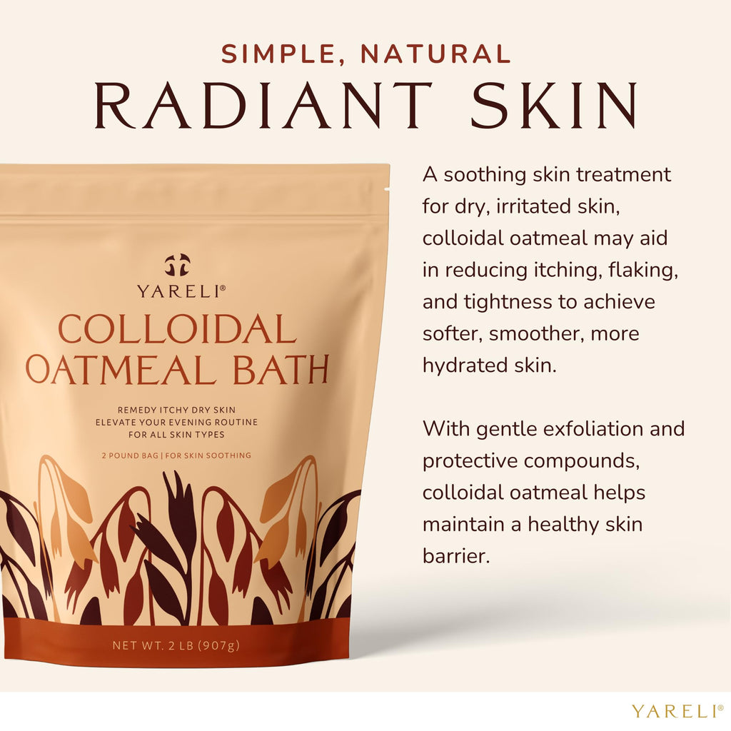 YARELI Colloidal Oatmeal, 2lb (32oz), Bath Powder for Relief of Dry Itchy Skin Due to Eczema and Psoriasis, for Adults, Baby and