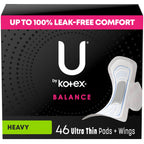 U by Kotex Balance Ultra Thin Pads with Wings, Heavy Absorbency, 46 Count (Packaging May Vary)