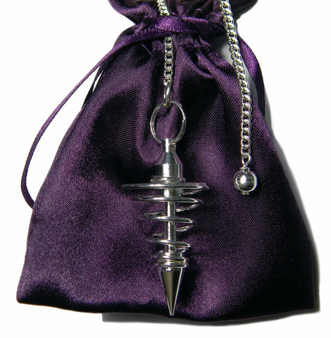 Starlinks Sliver Metal Spiral Pendulum on a 5'' Chain, with Satin Pouch, Instruction Leaflet with Oracle Chart